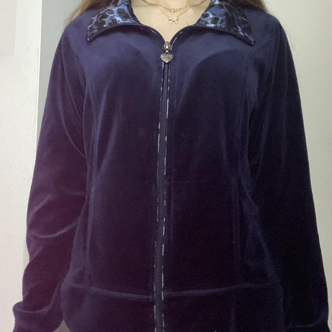 vintage y2k navy blue cheetah print fuzzy jacket w... - Depop