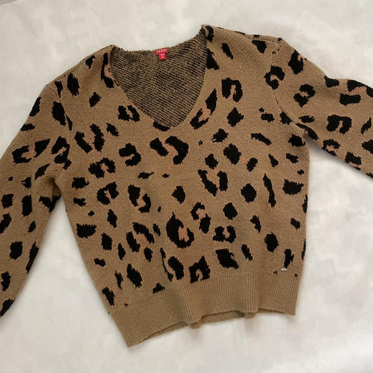 GUESS - Womens XL leopard print v-neck sweater Soft... - Depop