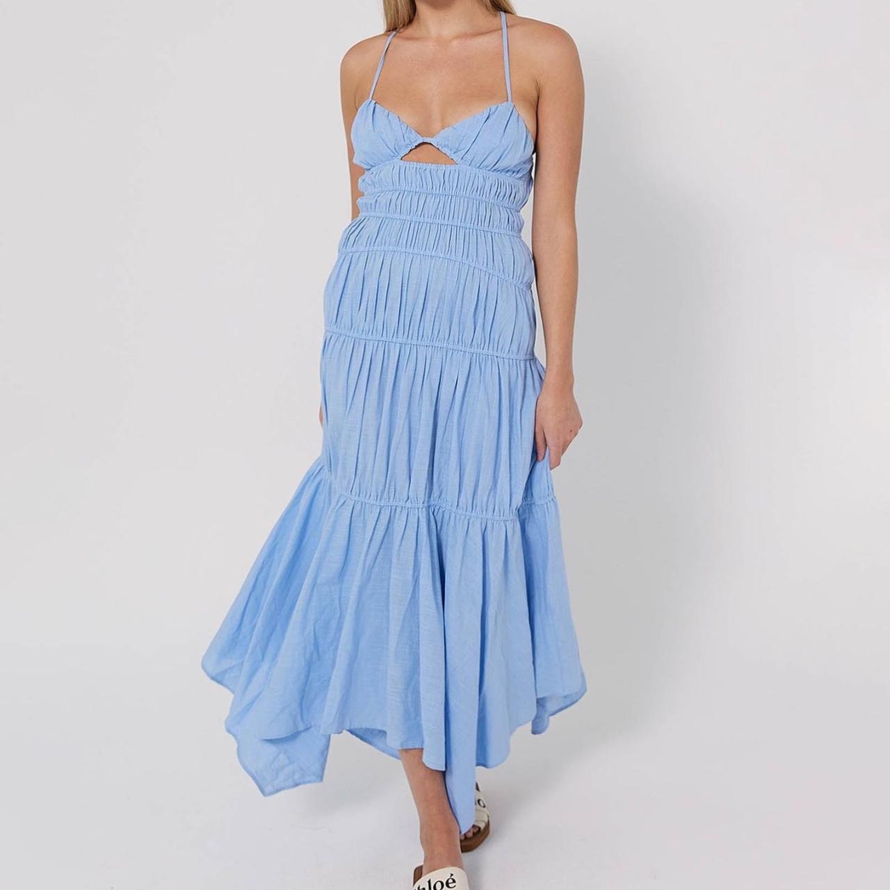 SNDYS Blue Tahlia Midi Dress Worn once Size Medium... - Depop