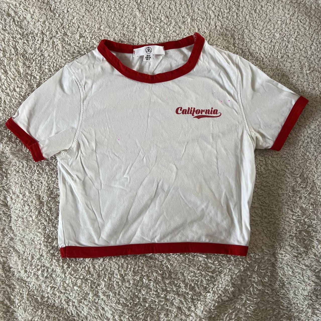 Missguided Women's White and Red Croptop Depop