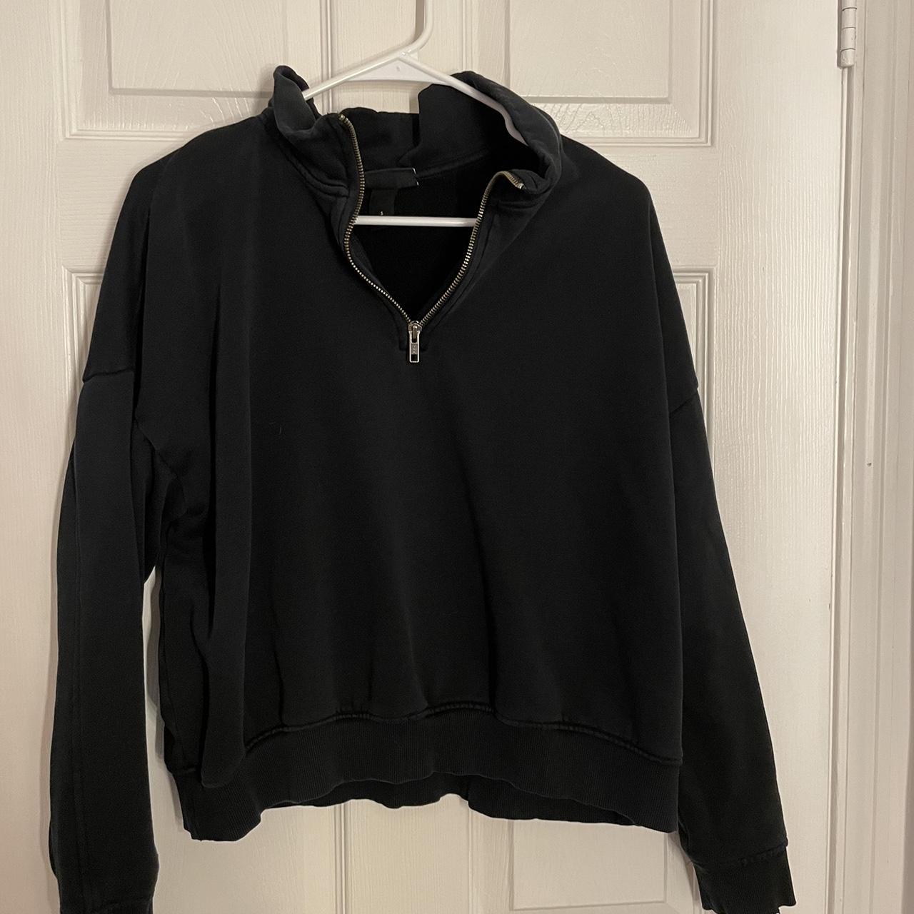Quarter zip all black with gold zipper, slight... - Depop