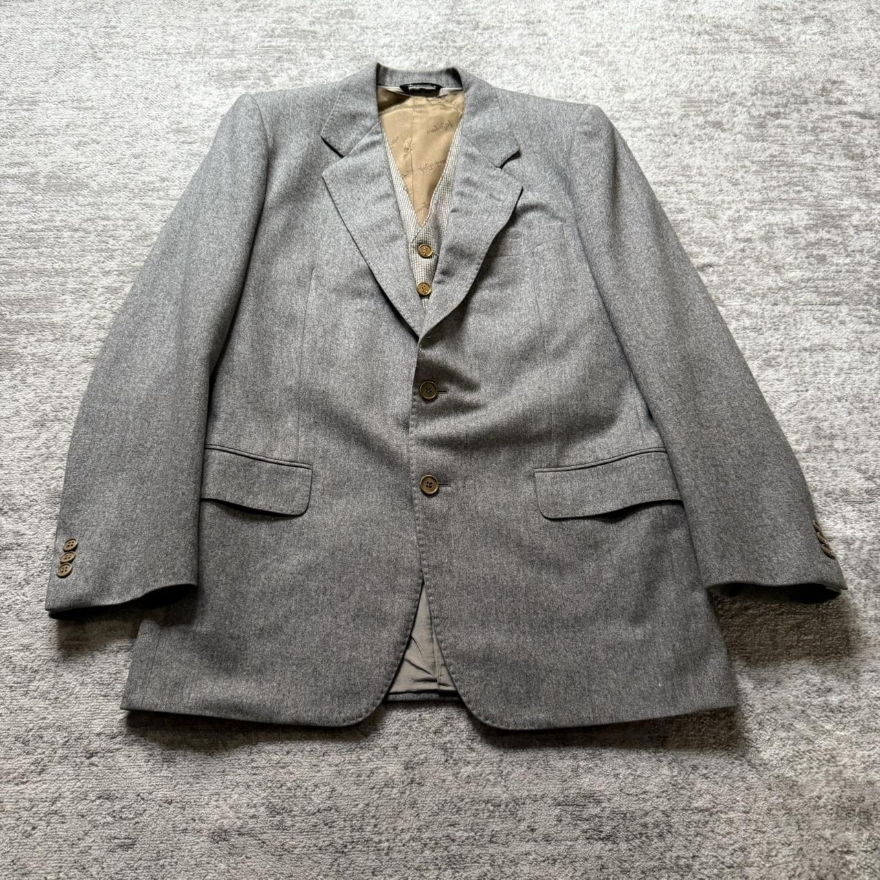 Yves Saint Laurent Men's Suit - Grey/Gold - S – Vintage 1970's Yves Saint Laurent Wool Suit …