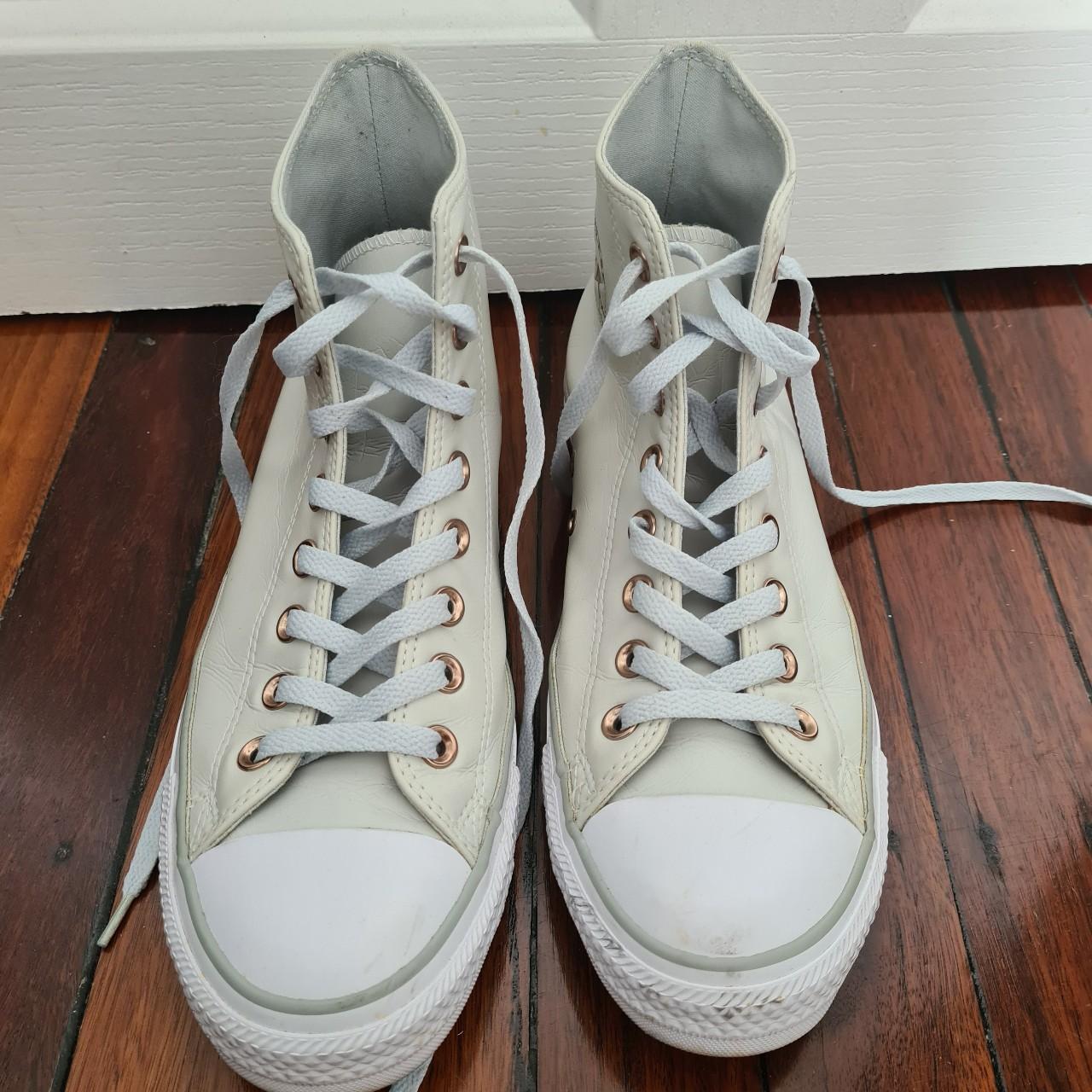 Leather converse high tops - light greyish... - Depop