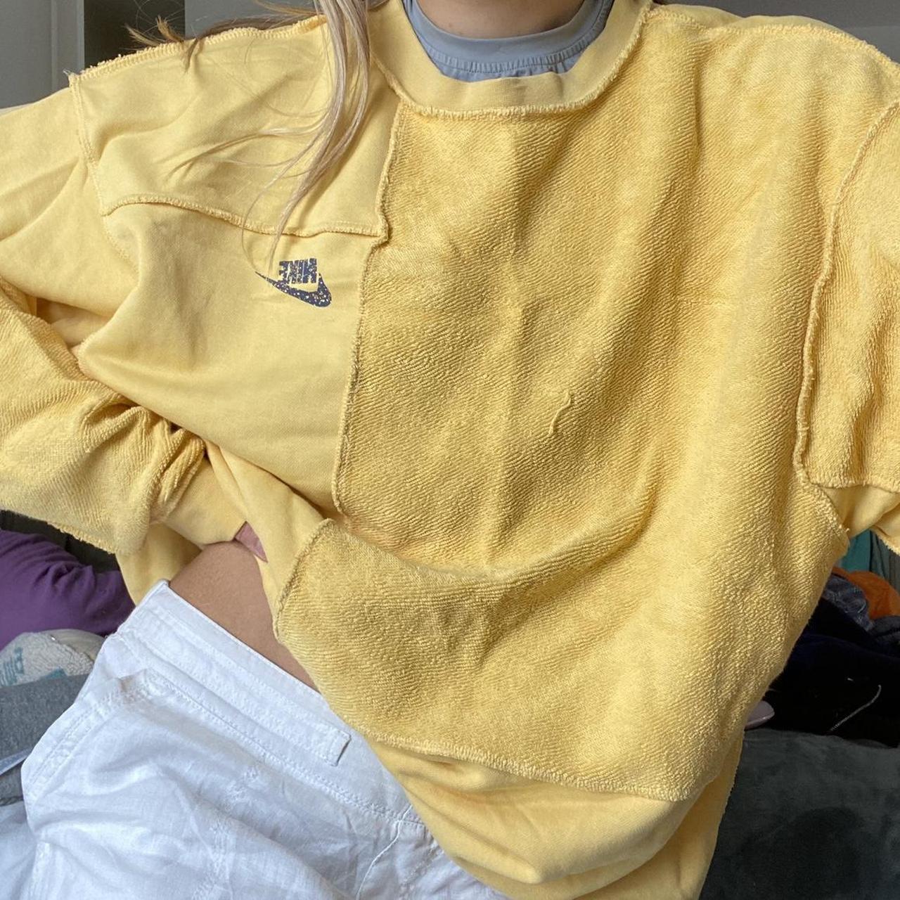 YELLOW TERRY CLOTH PATCHWORK NIKE JUMPER In perfect... Depop