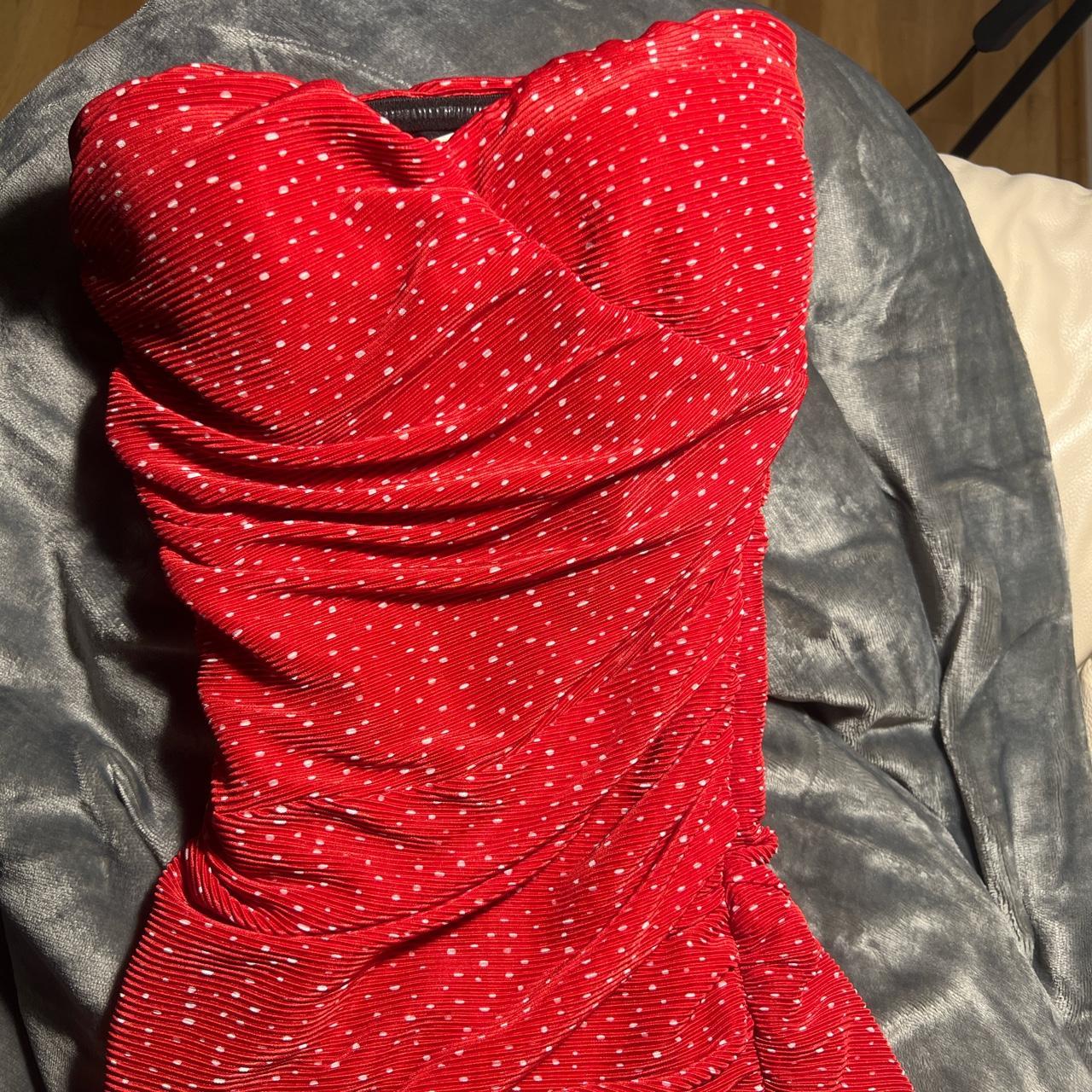 Maje Red Polka Dress ️ Bodycon, mini, strapless,... - Depop
