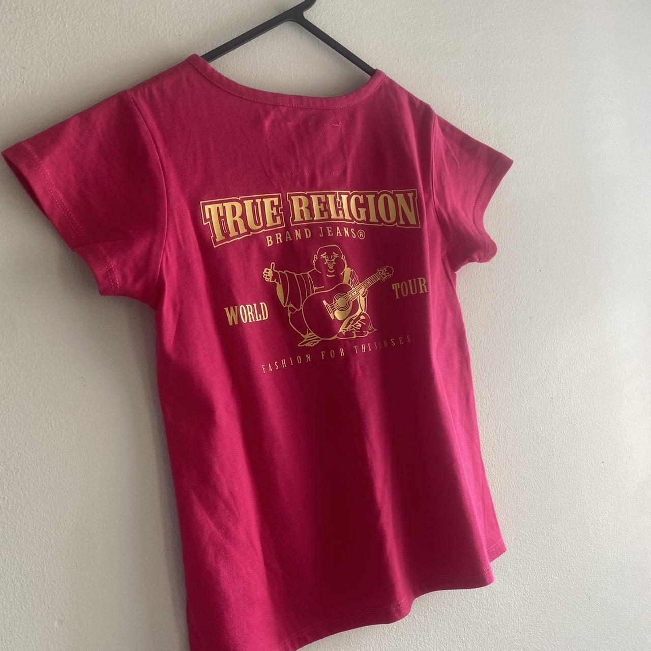 True Religion Womens Red And Gold T Shirt Depop