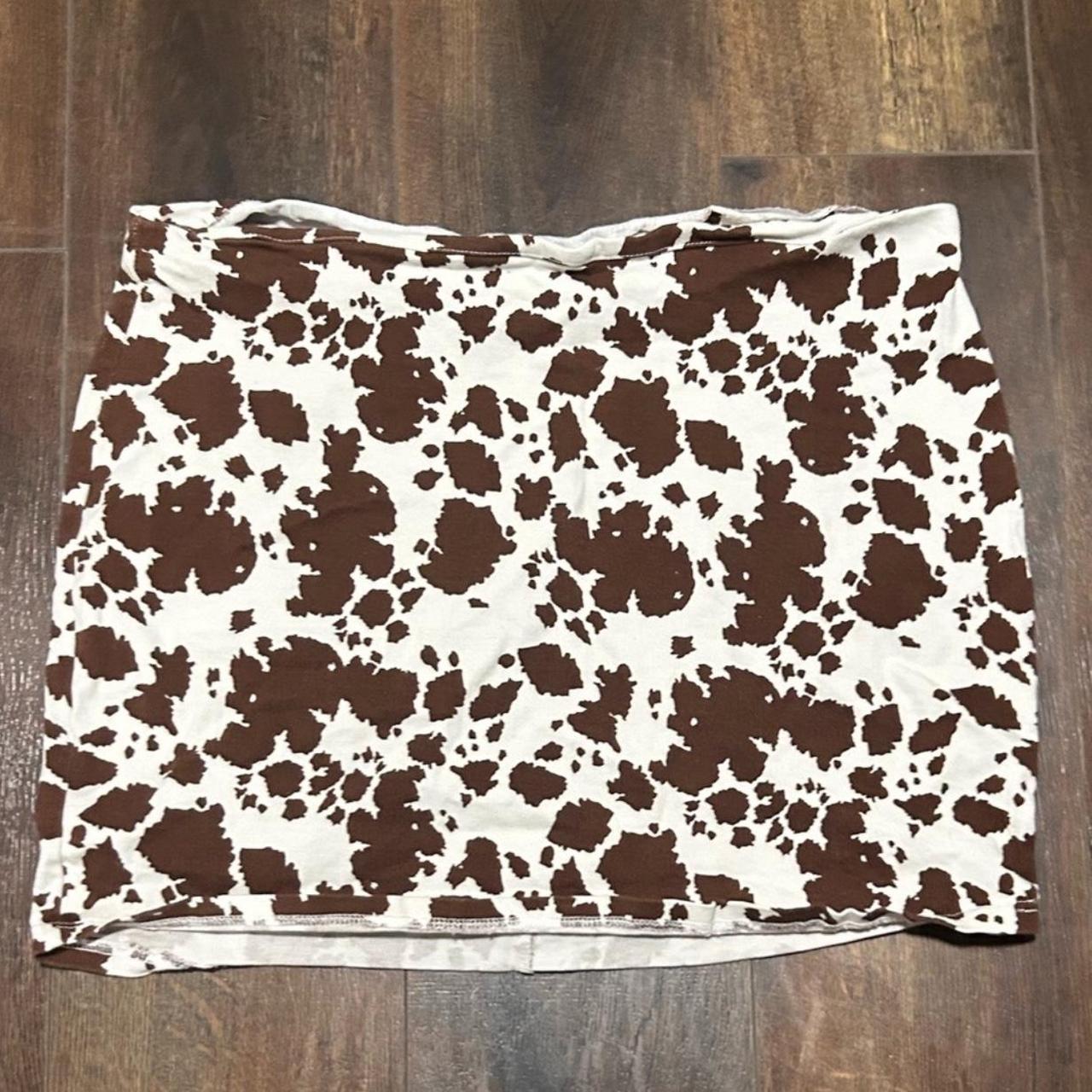 Brown and white cow print mini skirt cowprint. Depop