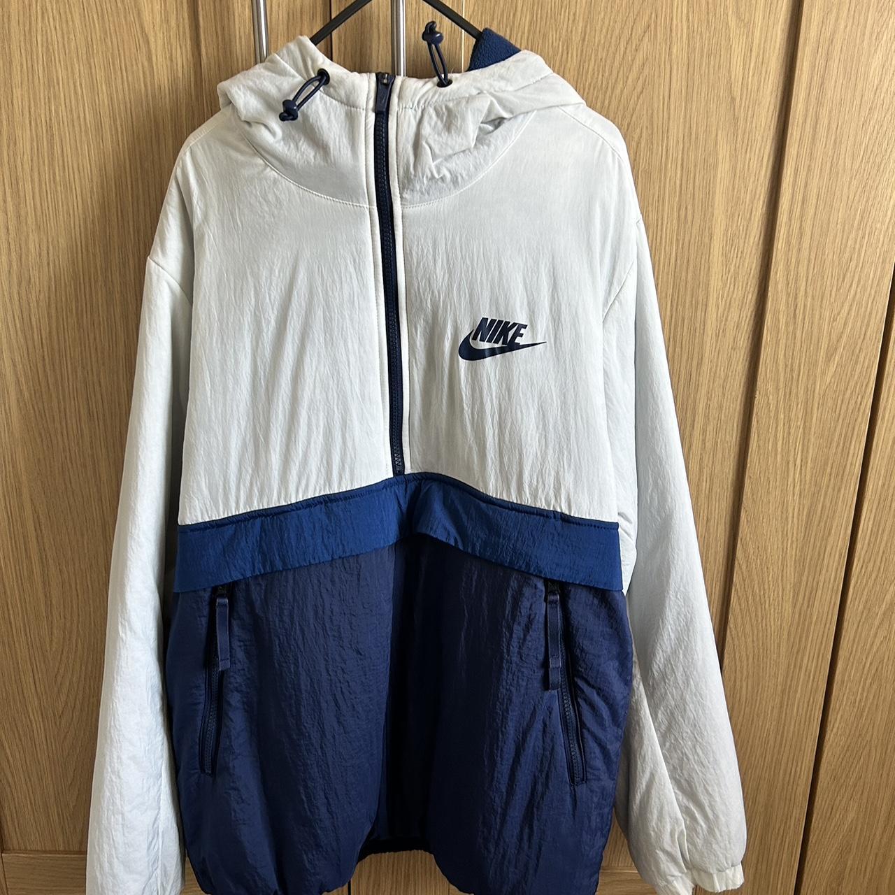 Men’s Medium Blue & White Nike Fleece Jacket with... - Depop