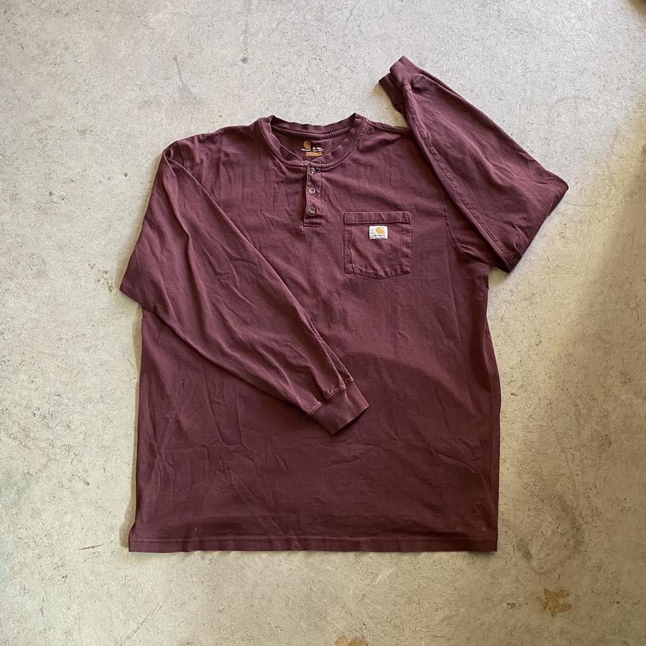 Carhartt Maroon Henley Long Sleeve Pocket T-Shirt ... - Depop