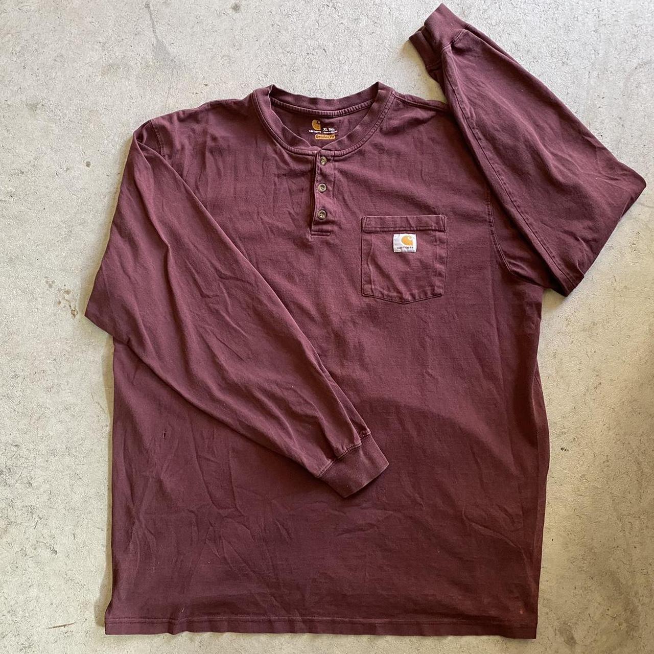 Carhartt Maroon Henley Long Sleeve Pocket T-Shirt ... - Depop