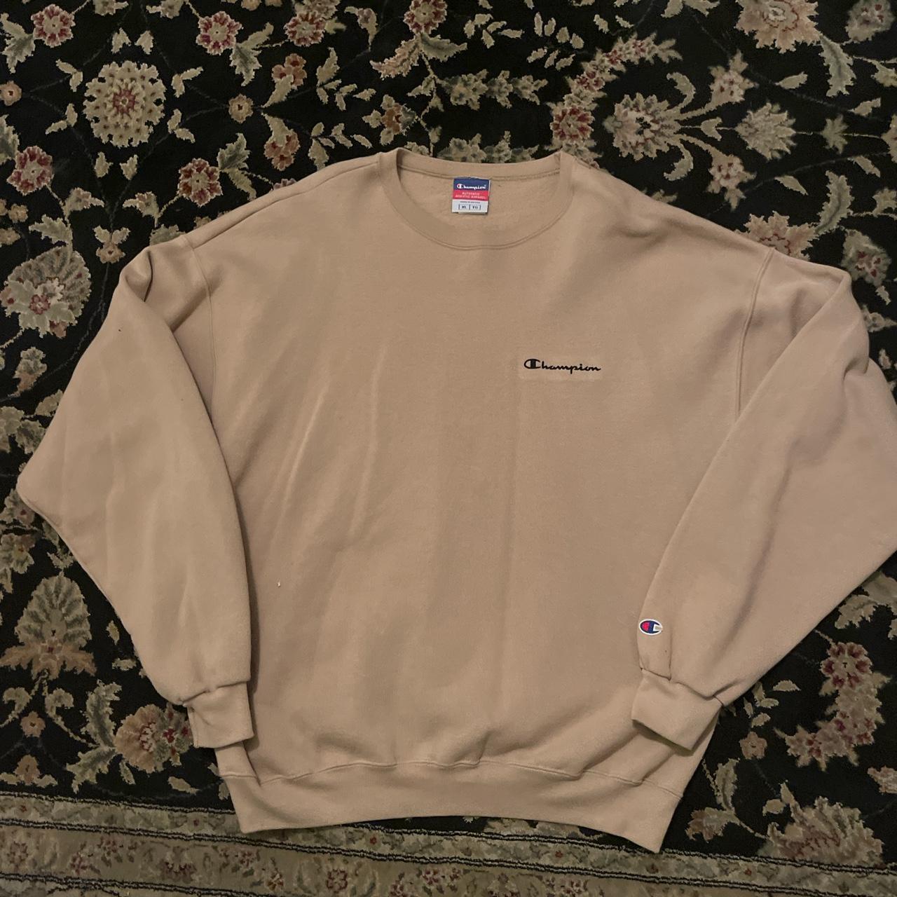 Champion Men's Cream and Black Jumper | Depop