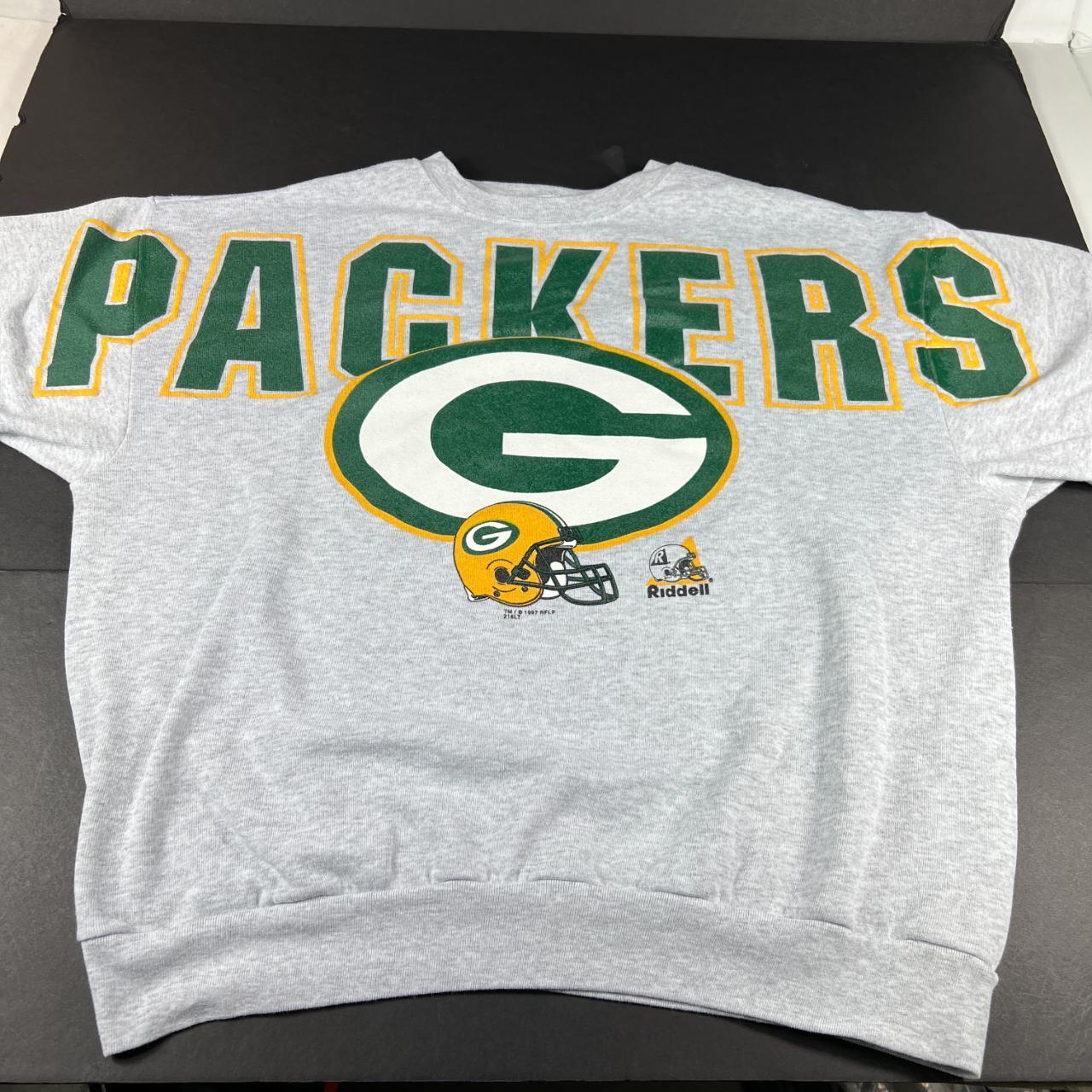 Vintage 90s Grey Green Bay Packers NFL Spell-Out Sweatshirt - Large