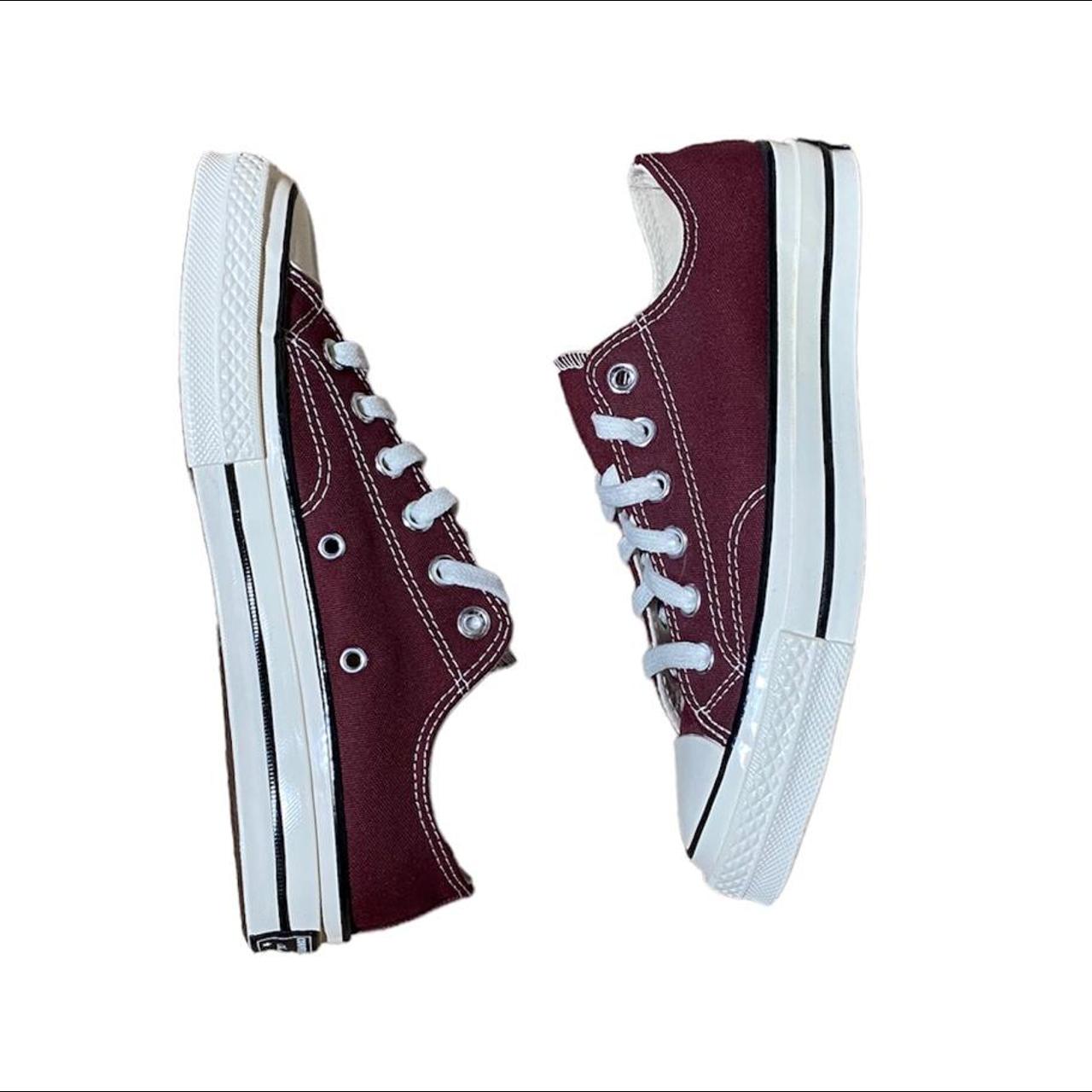 Converse Women's Burgundy and White Trainers | Depop
