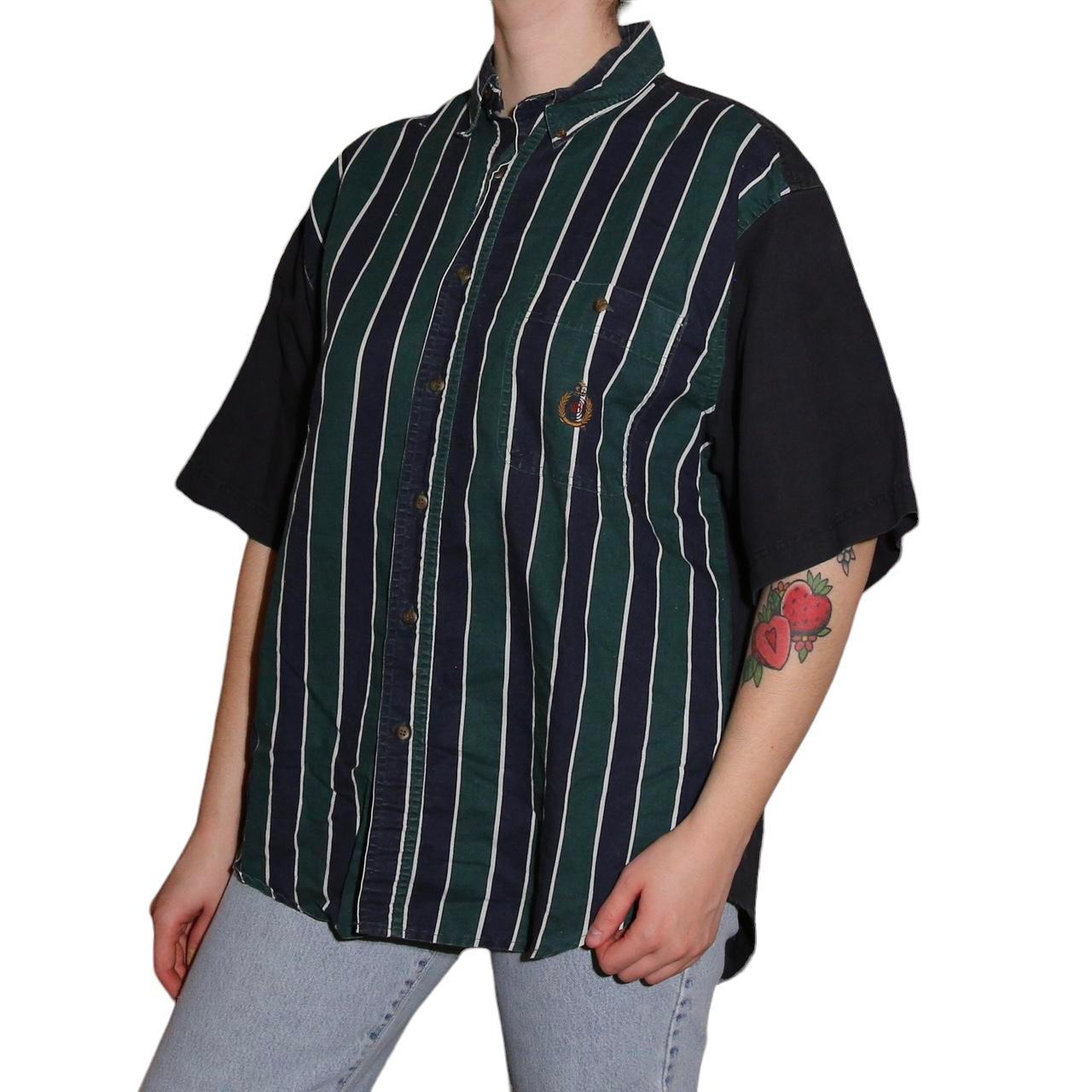 Bugle Boy Men's Navy and Green Shirt Depop