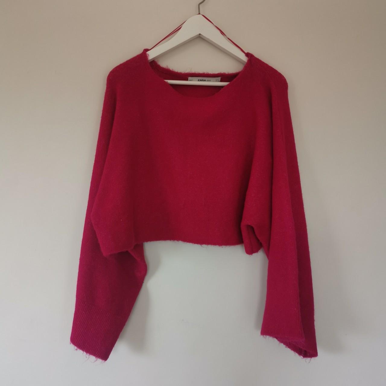 hot pink Zara crop knit jumper. Features... Depop