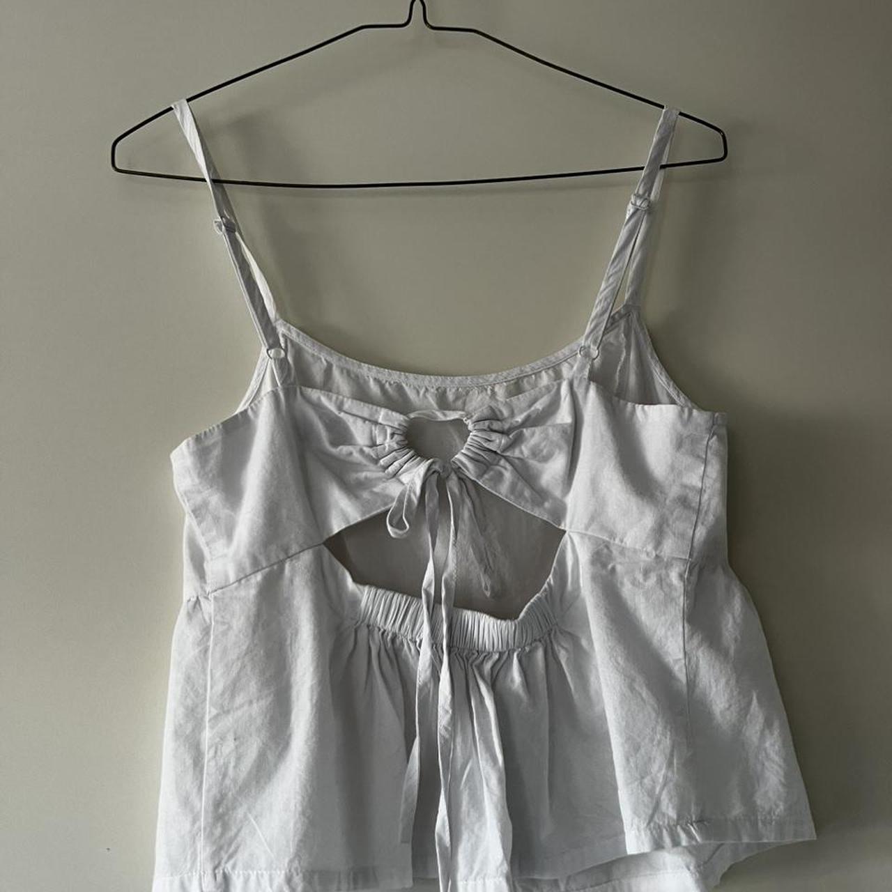 Miss Shop White Cropped Flowy Singlet. Ties Up At - Depop