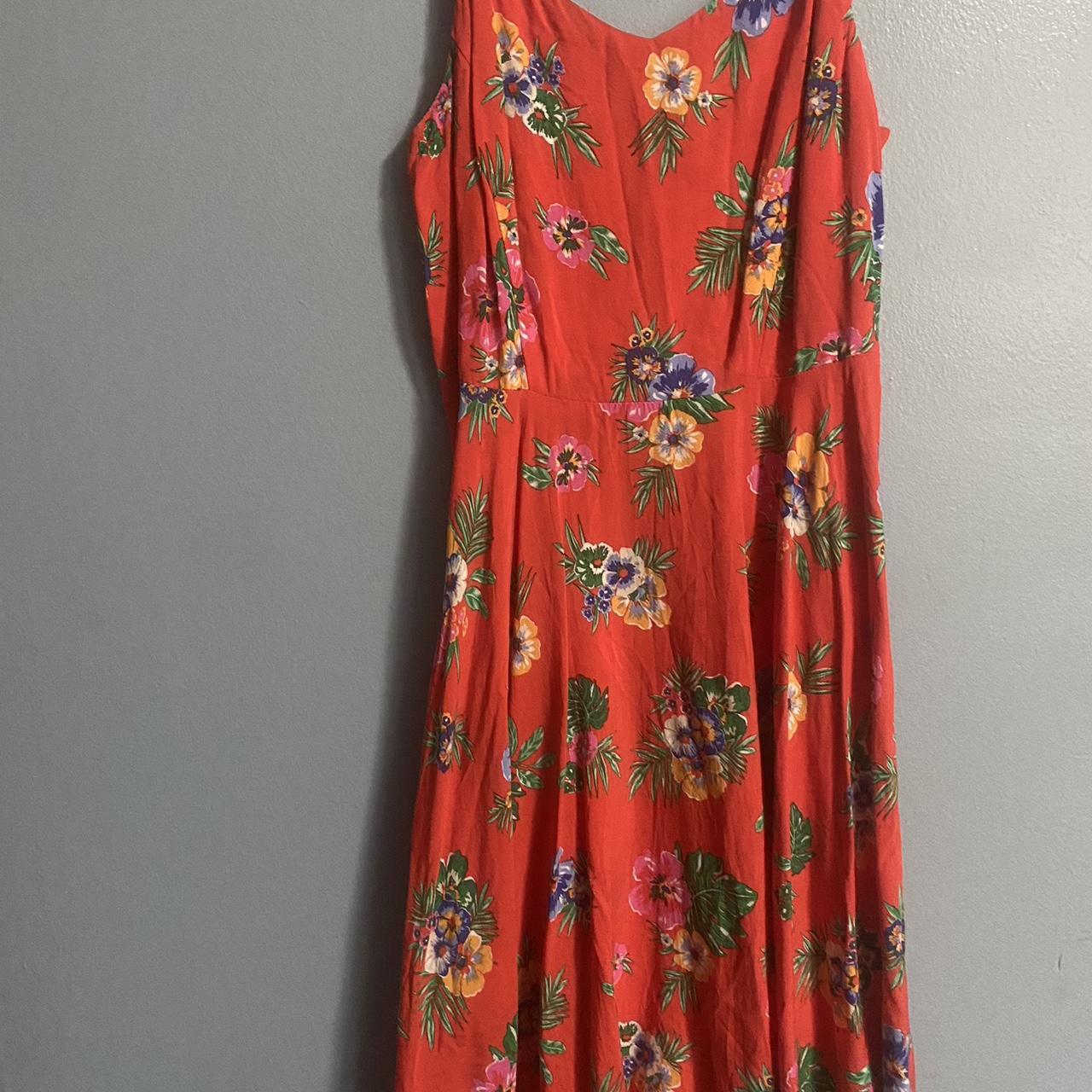 Red tropical pattern dress old navy Fits S/XS, M is... - Depop