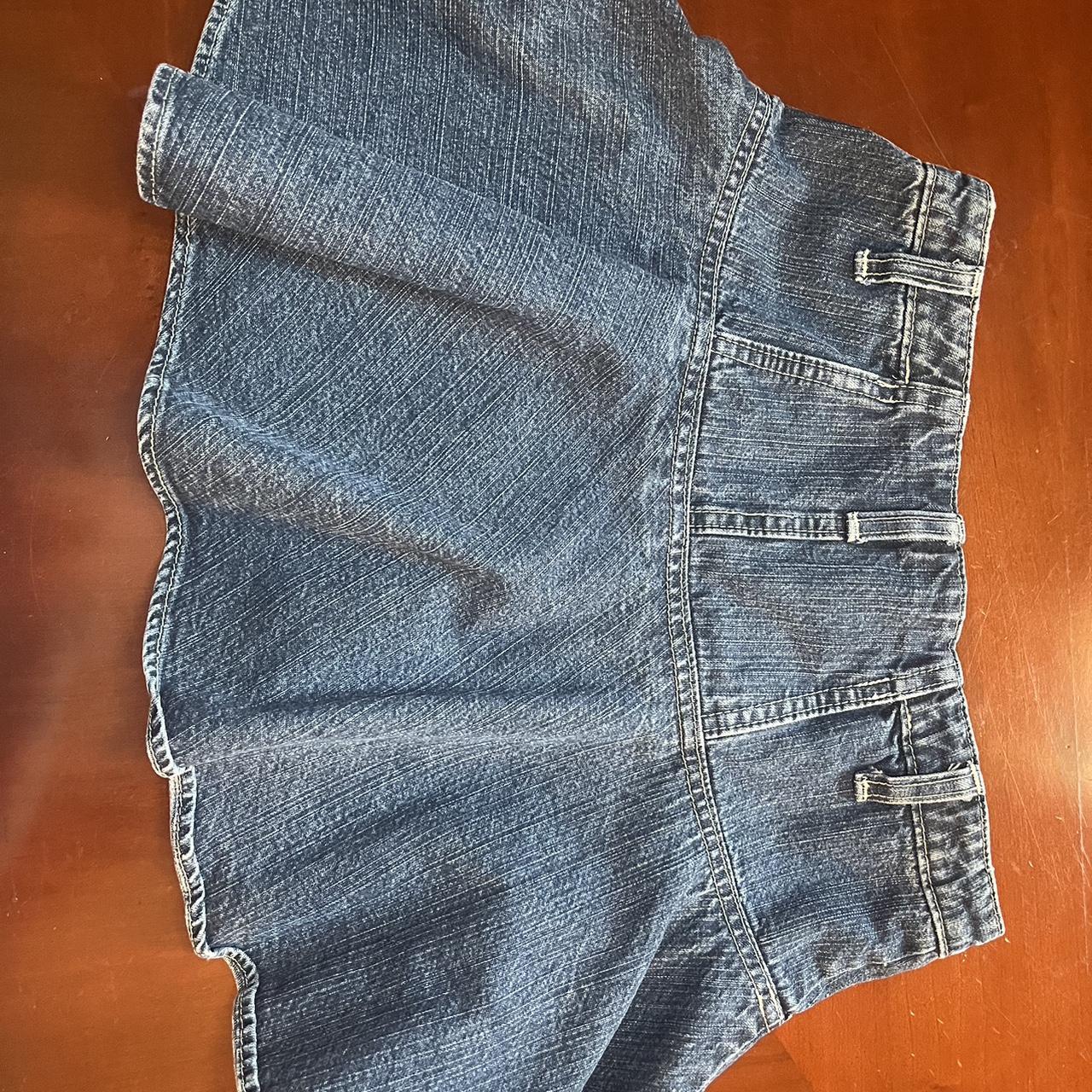 Mini flared denim skirt used in good condition - Depop