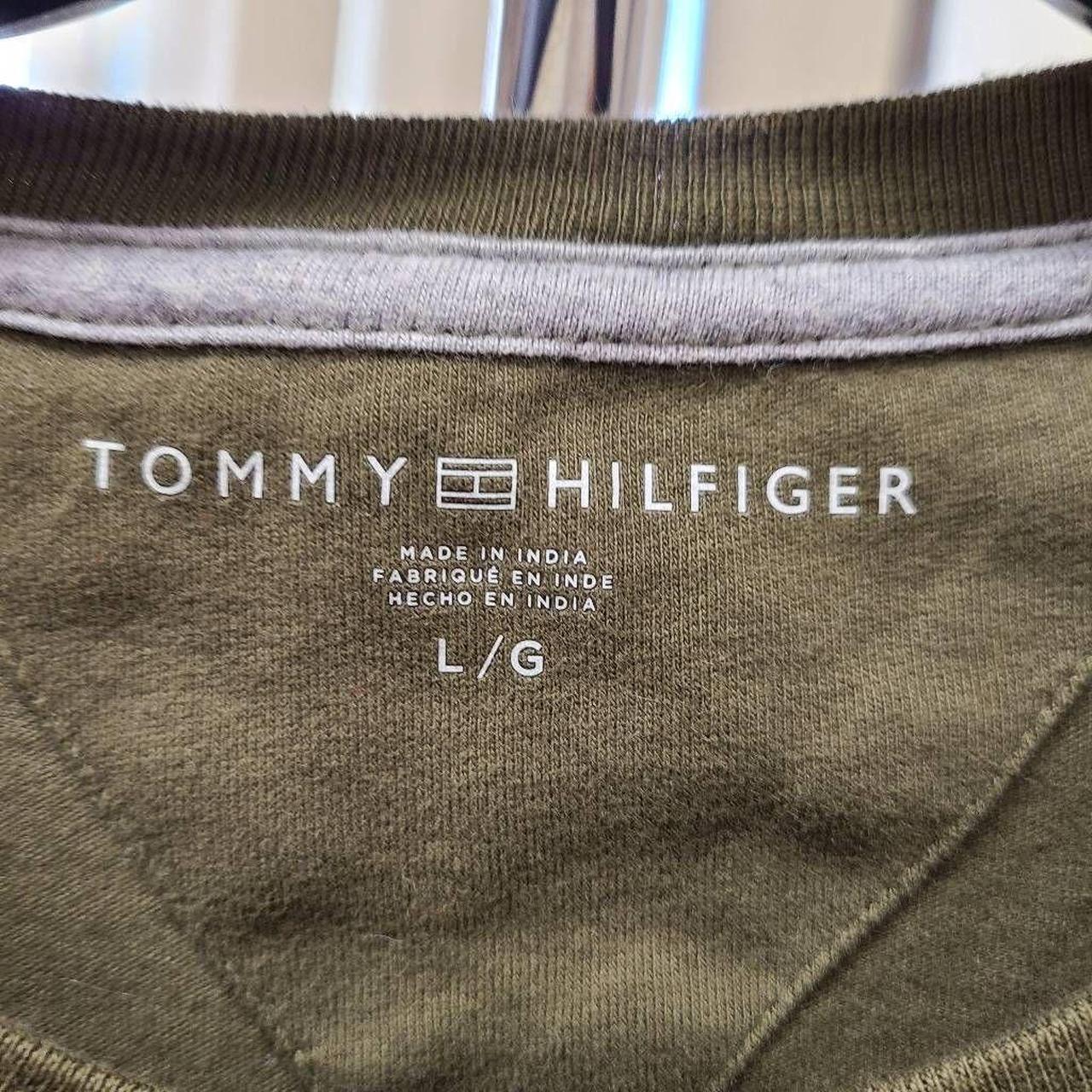 Large Tommy Hilfiger Cropped T-Shirt. Olive green, - Depop
