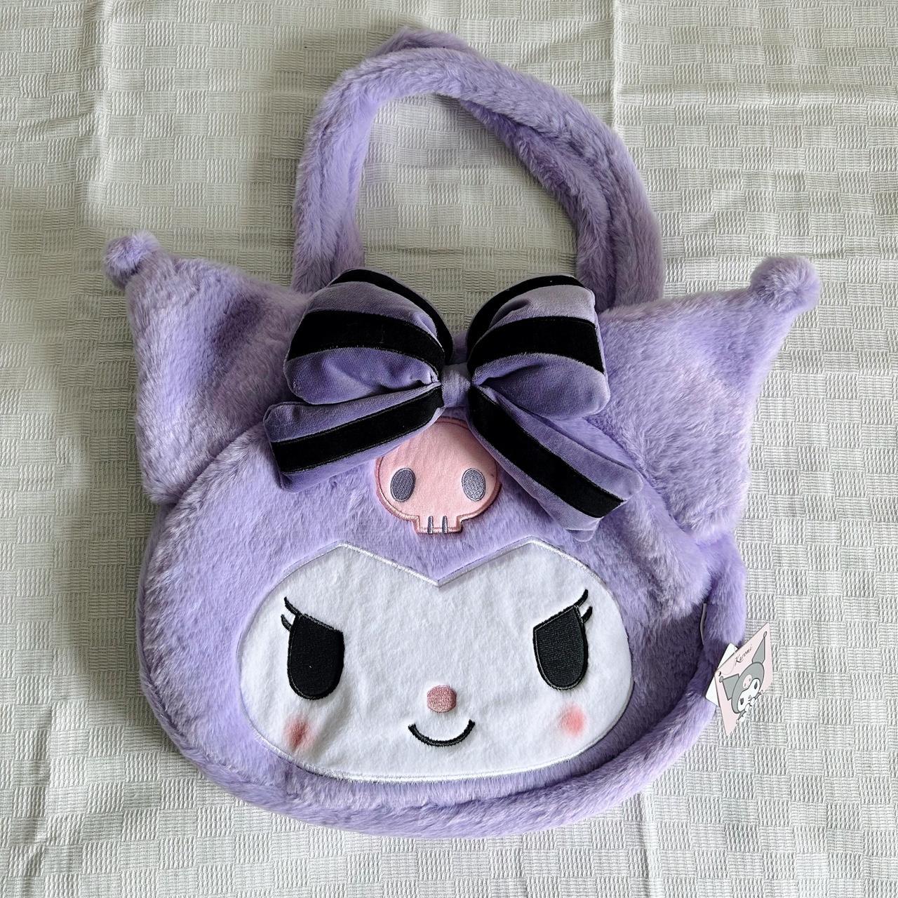 Sanrio Kuromi face fluffy plush tote bag Cute Depop