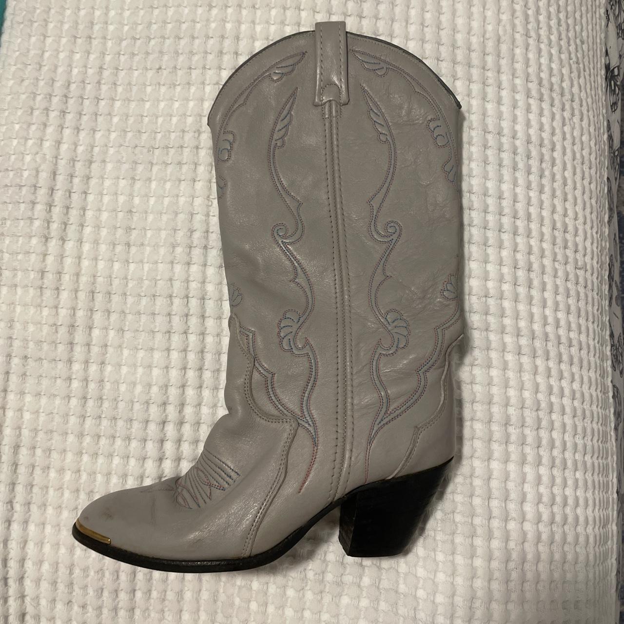 Vintage cowboy boots Grey with red and blue... - Depop