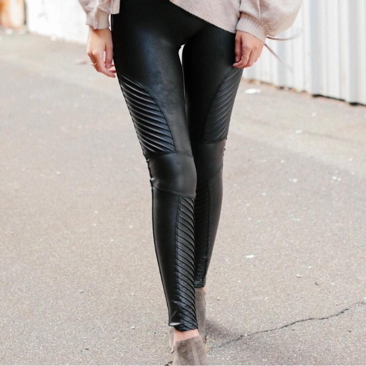 SPANX Faux Leather Moto Leggings Size Small Depop