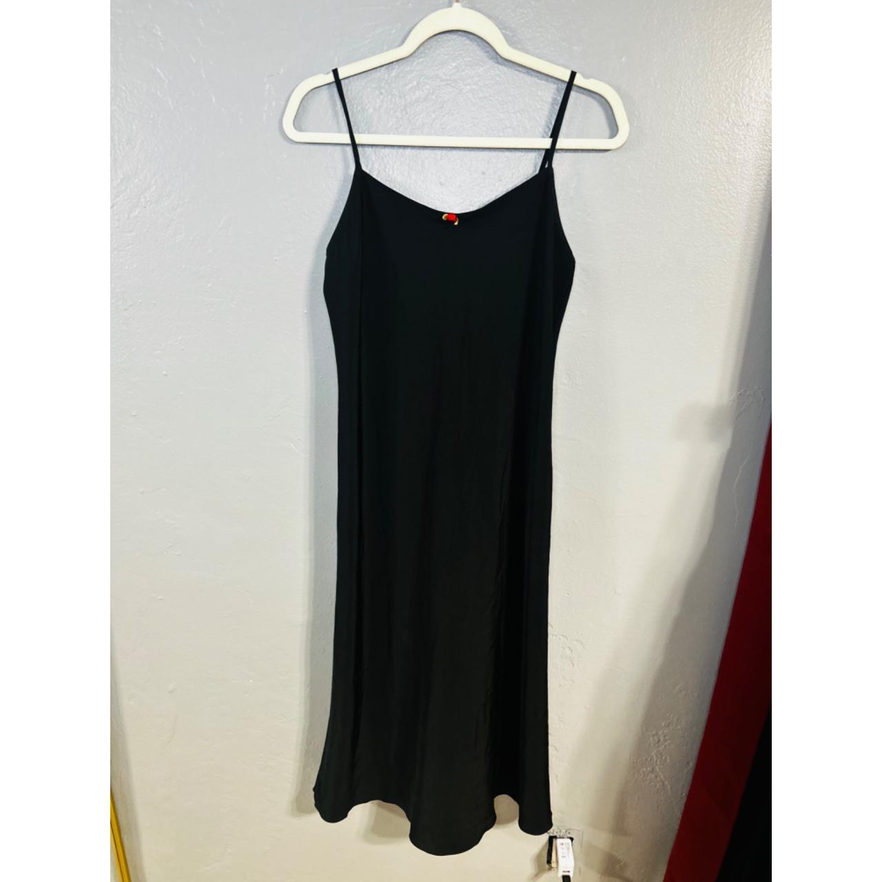 Josie Natori Black Slip Rose Detail Dress Size... - Depop