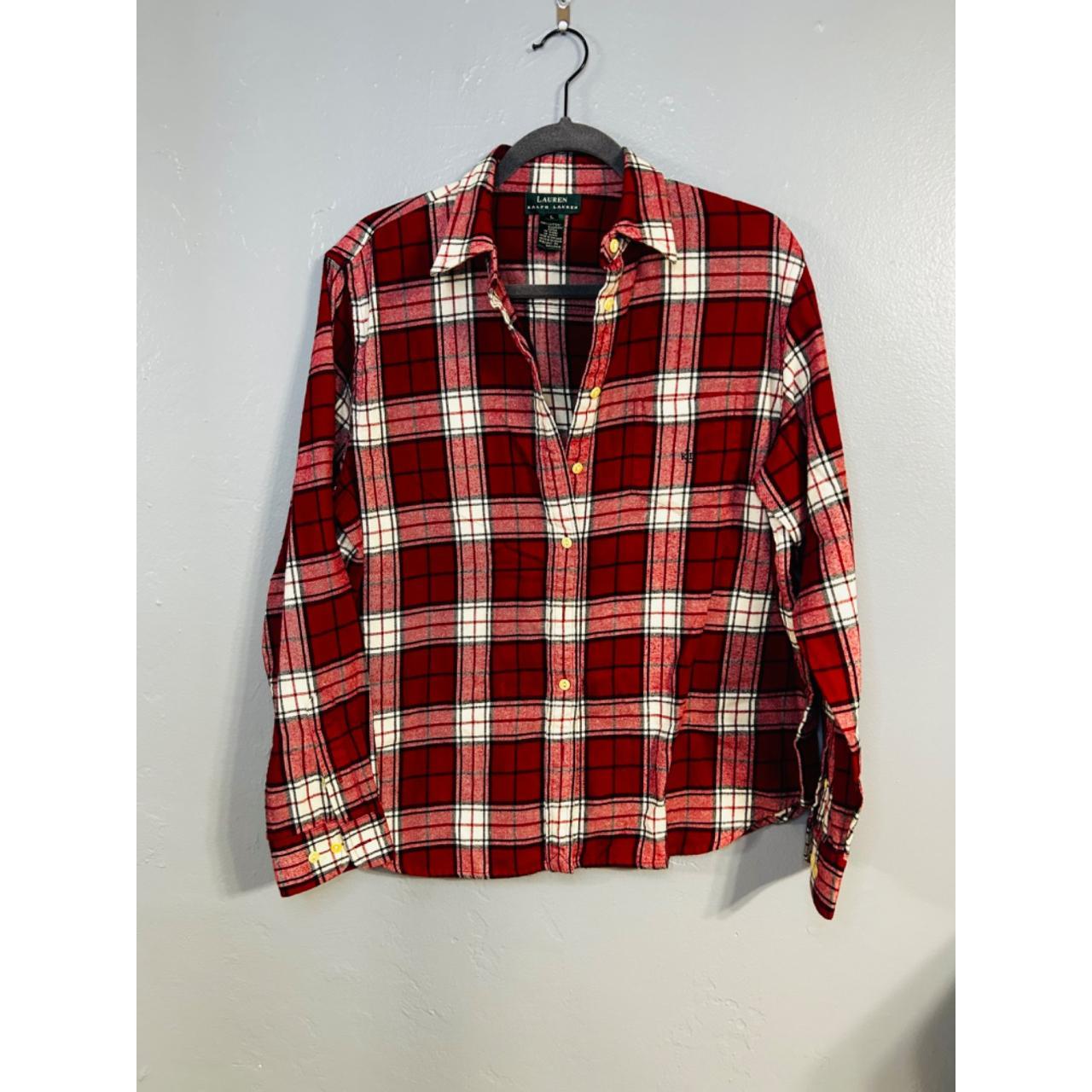 Ralph Lauren Red White Plaid Flannel 100% Cotton... - Depop