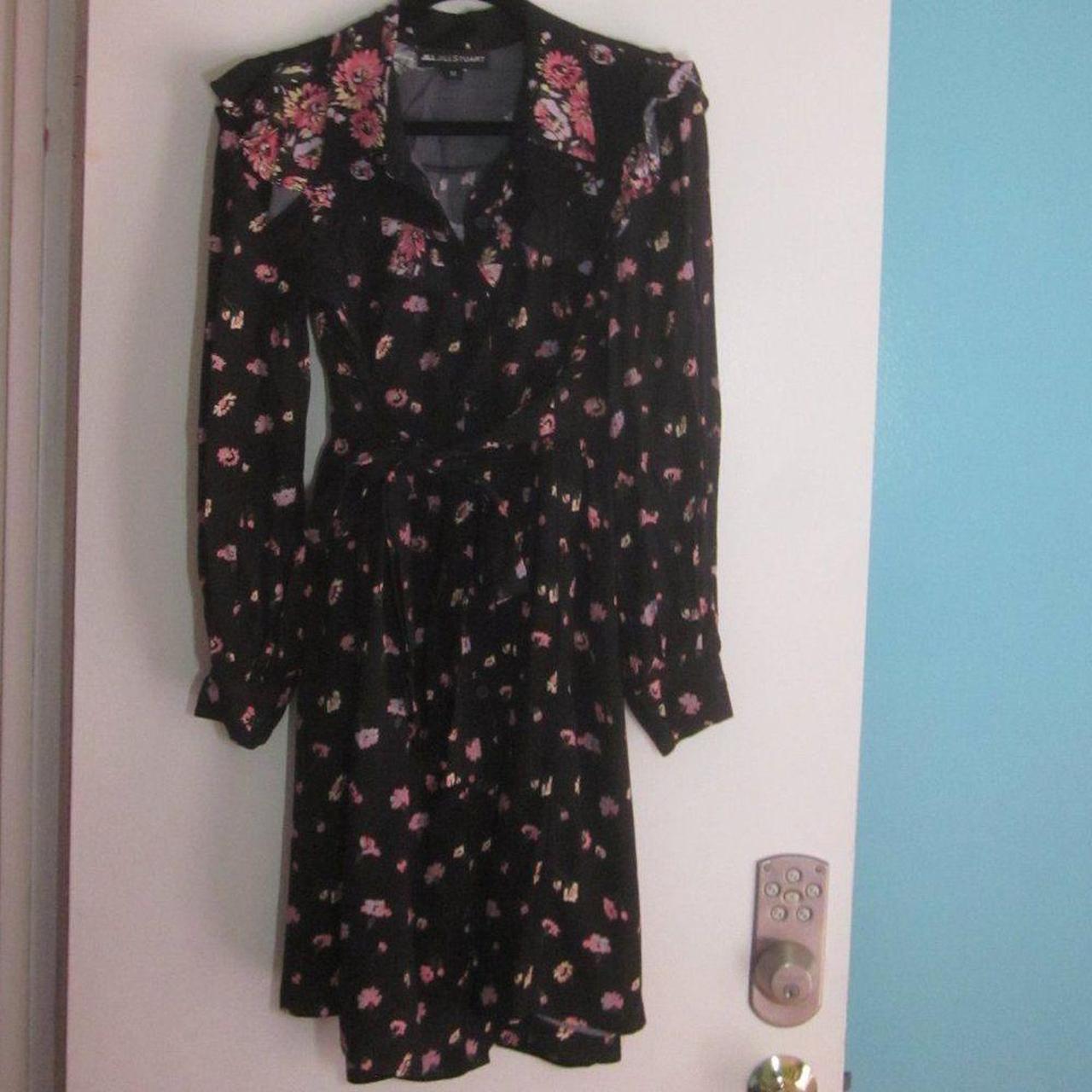 Jill Stuart Black Floral Dress M Full Button Front Depop