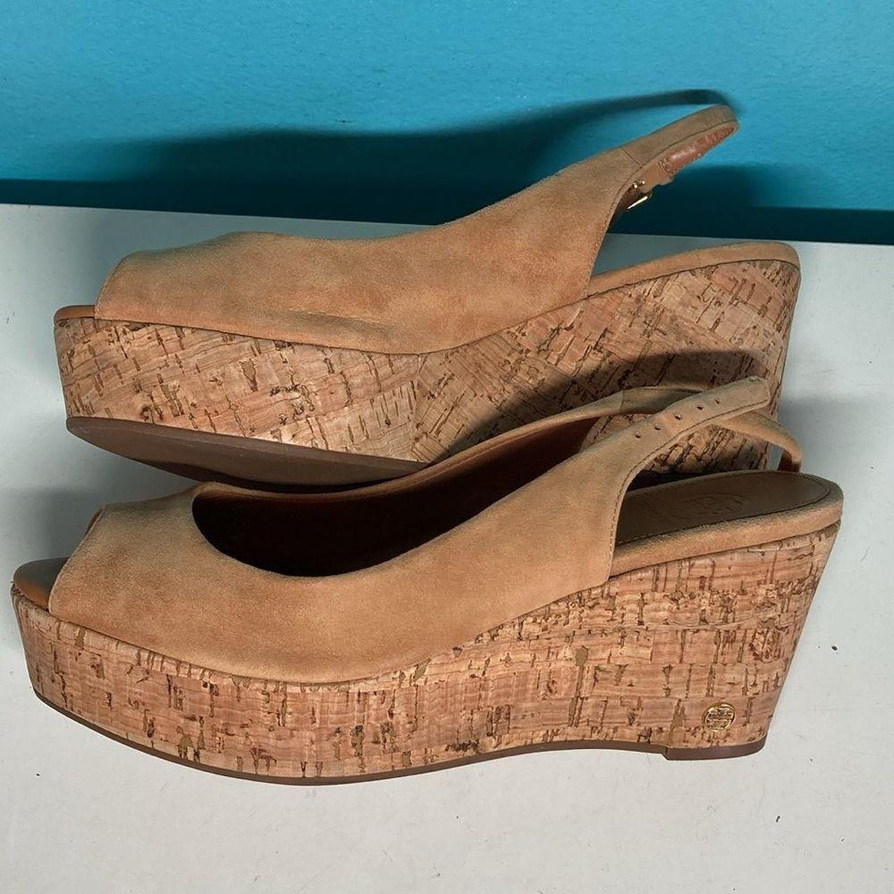 Tori Burch Suede Slingback Sandals Cork Wedge Heel... - Depop