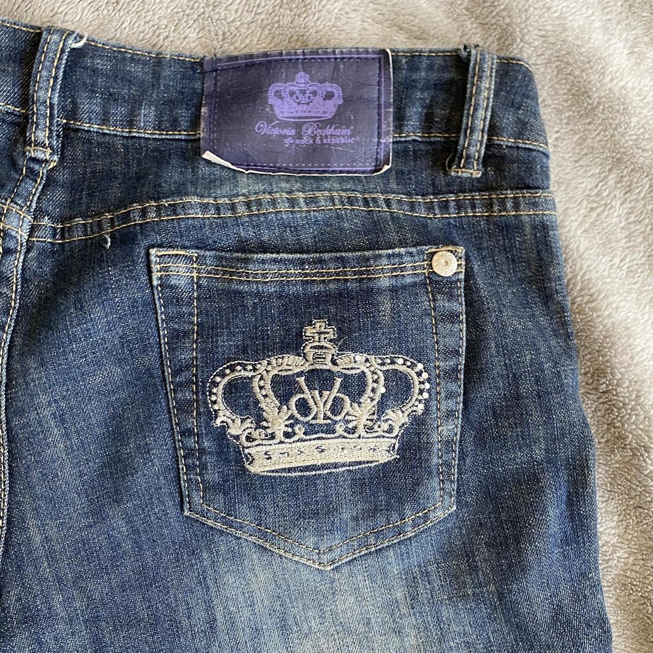 victoria beckham jeans! crown embroidery detailing... - Depop