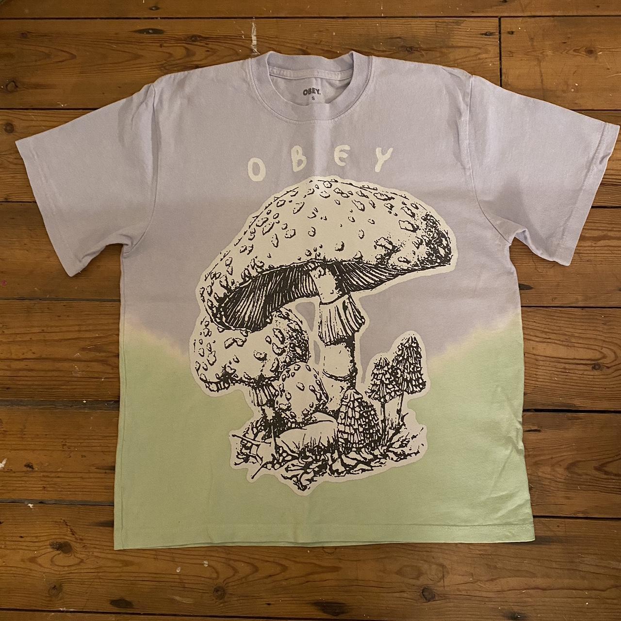 Obey blue & green mushroom t-shirt, size small. Worn... - Depop