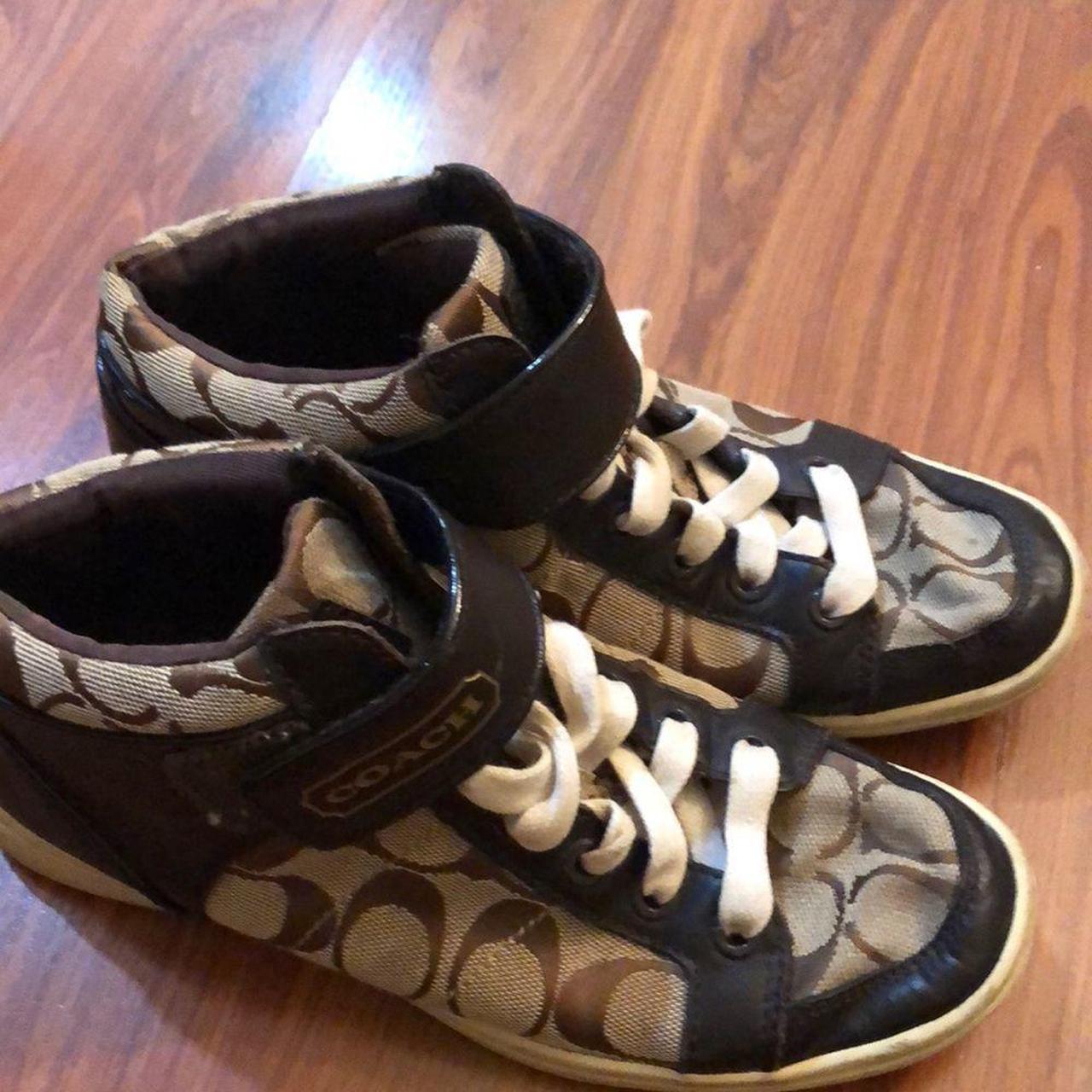 Coach Signature logo high top sneakers size - Depop