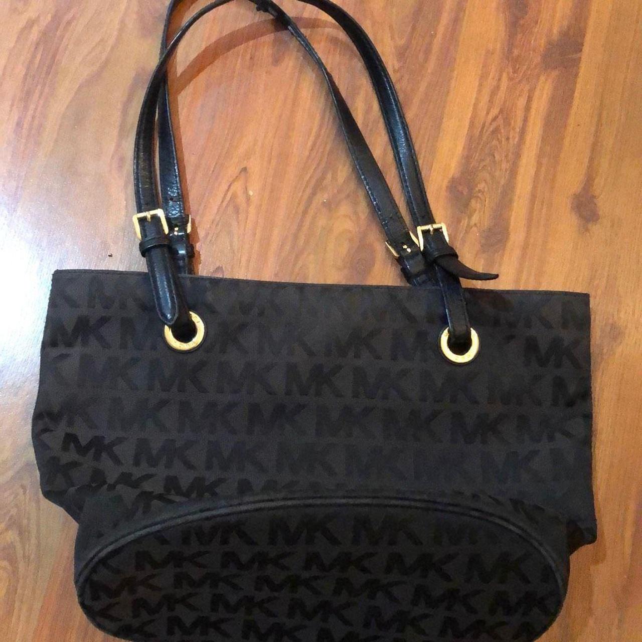 Michael Kors monogram tote bag black and tan. black - Depop