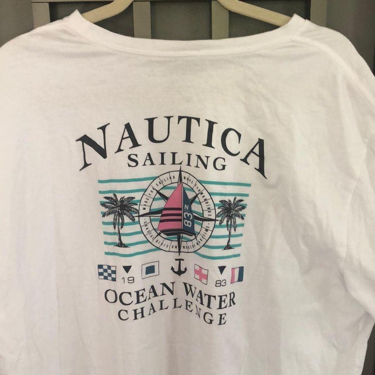 VINTAGE Nautica Shirt Adult Large White Spell Out Sailing Logo Mens 90s  A52*