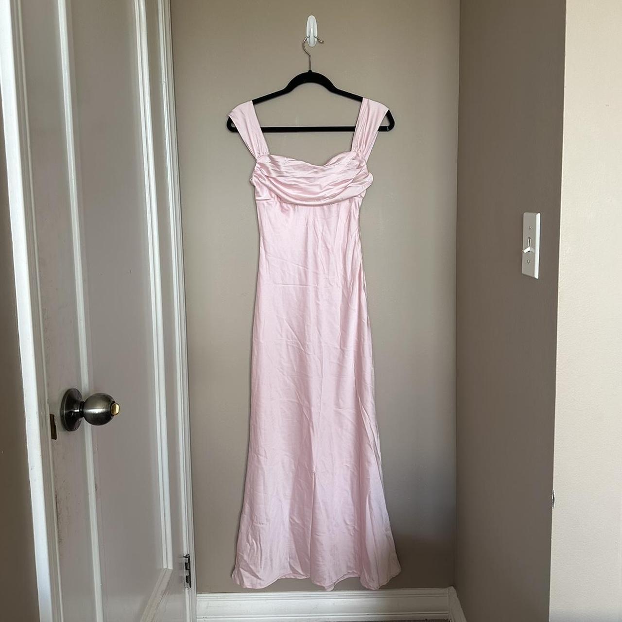 pink satin long maxi dress size xs fits like a... - Depop