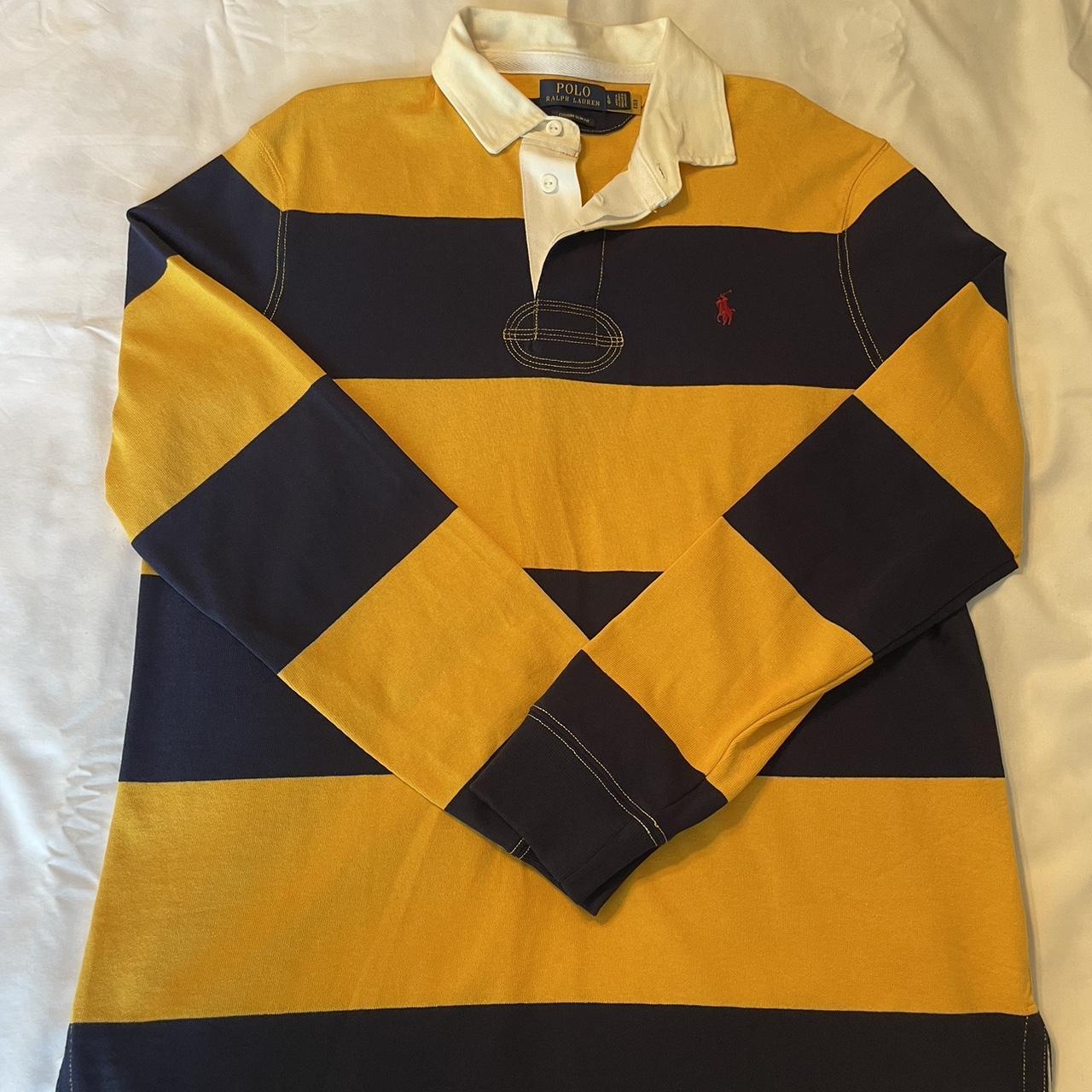 Polo Ralph Lauren Yellow and Blue Rugby... Depop