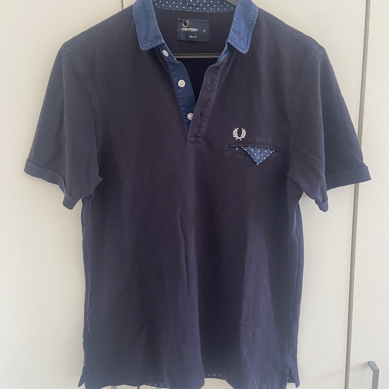 Navy Blue Fred Perry Polo shirt size M slim fit with... - Depop