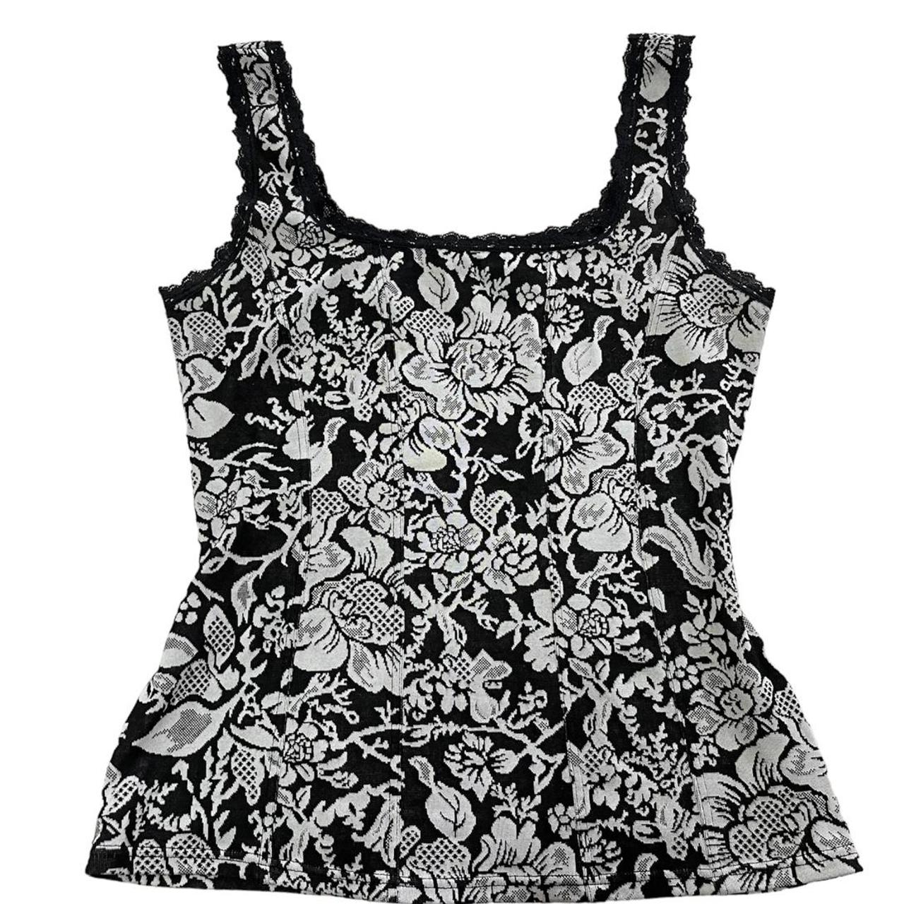 amazing black and white floral tank top🖤 super... - Depop