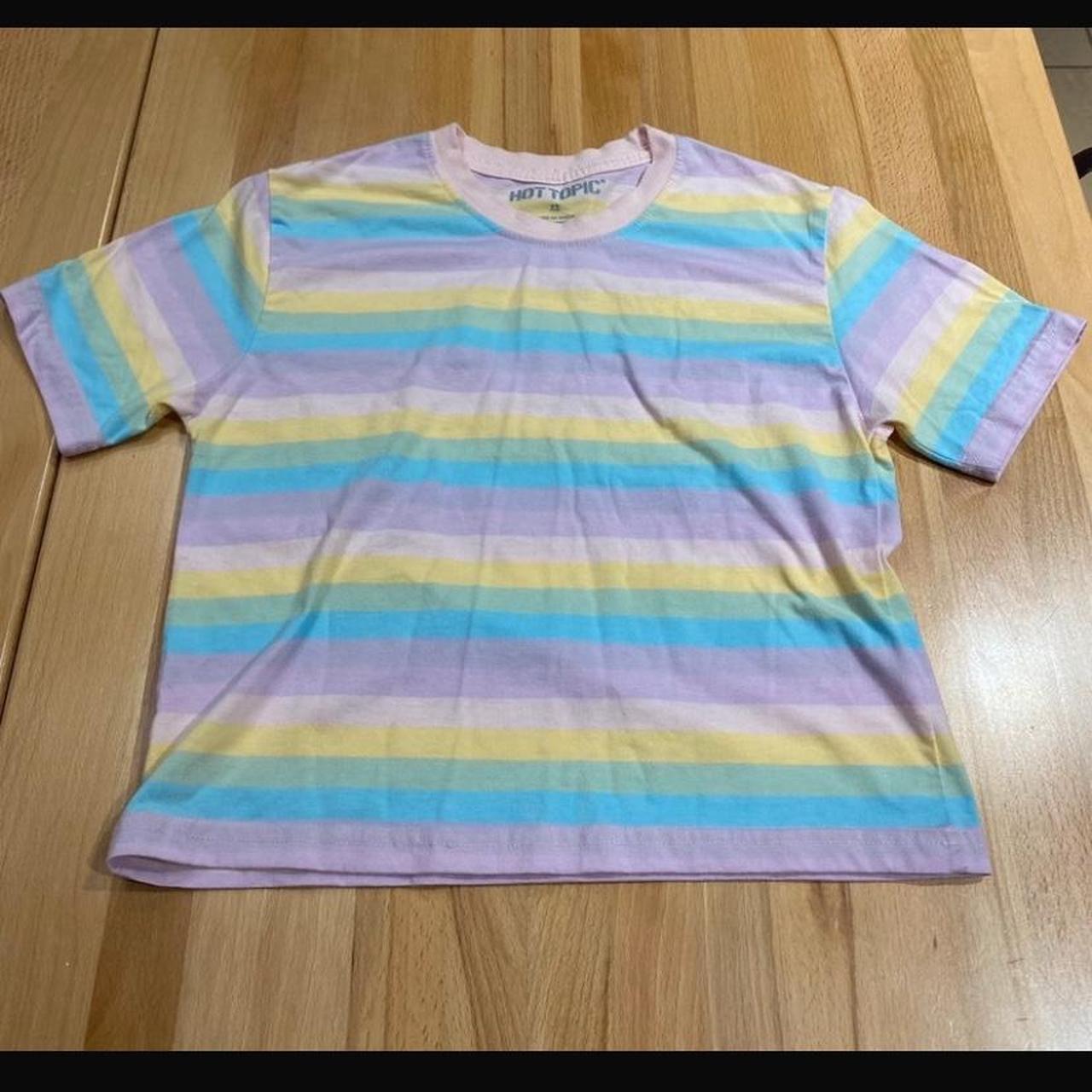 Pastel Rainbow Striped Boxy Fit Crop Top Like new,... - Depop