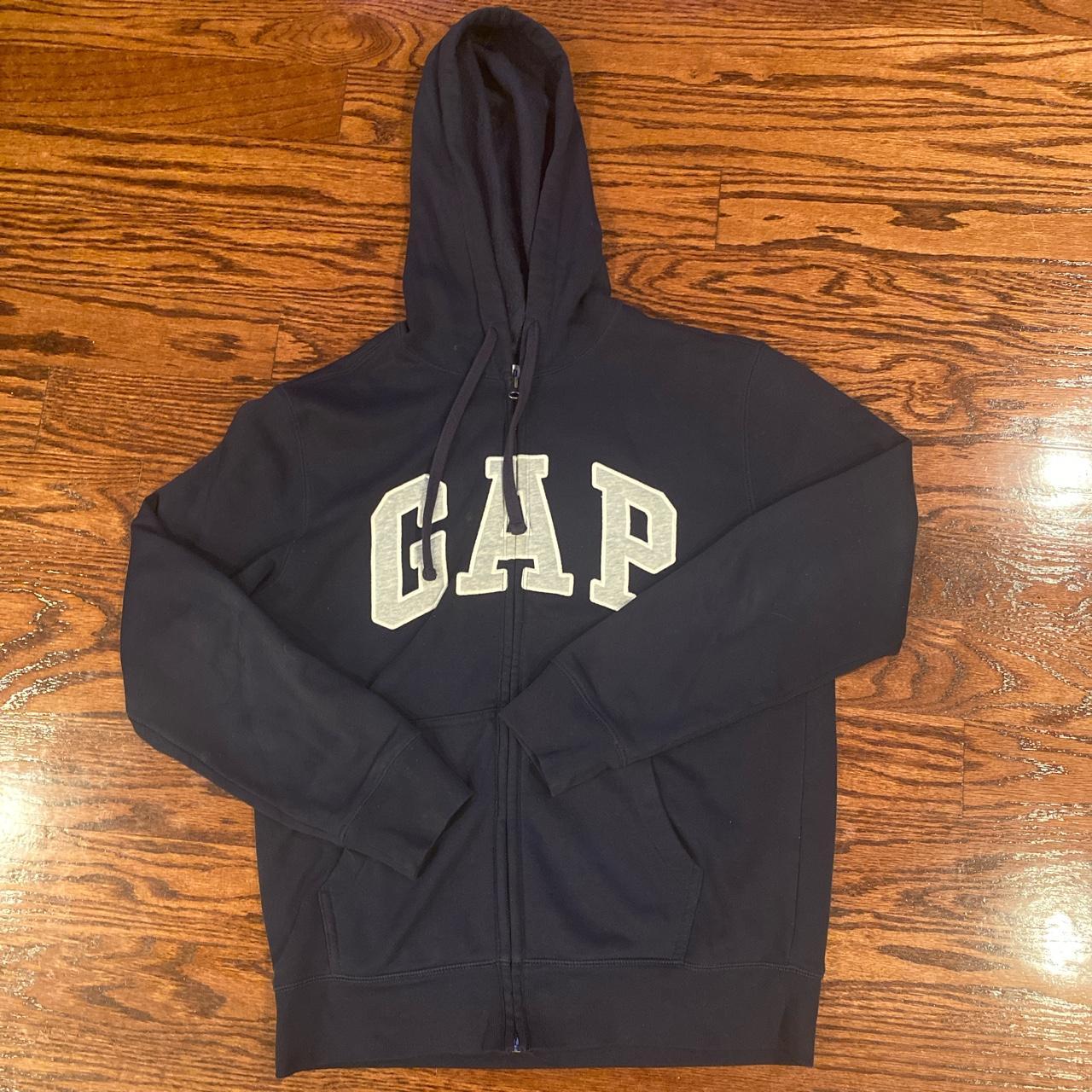 Navy Blue and grey GAP zip up sweater Size: Men’s... - Depop