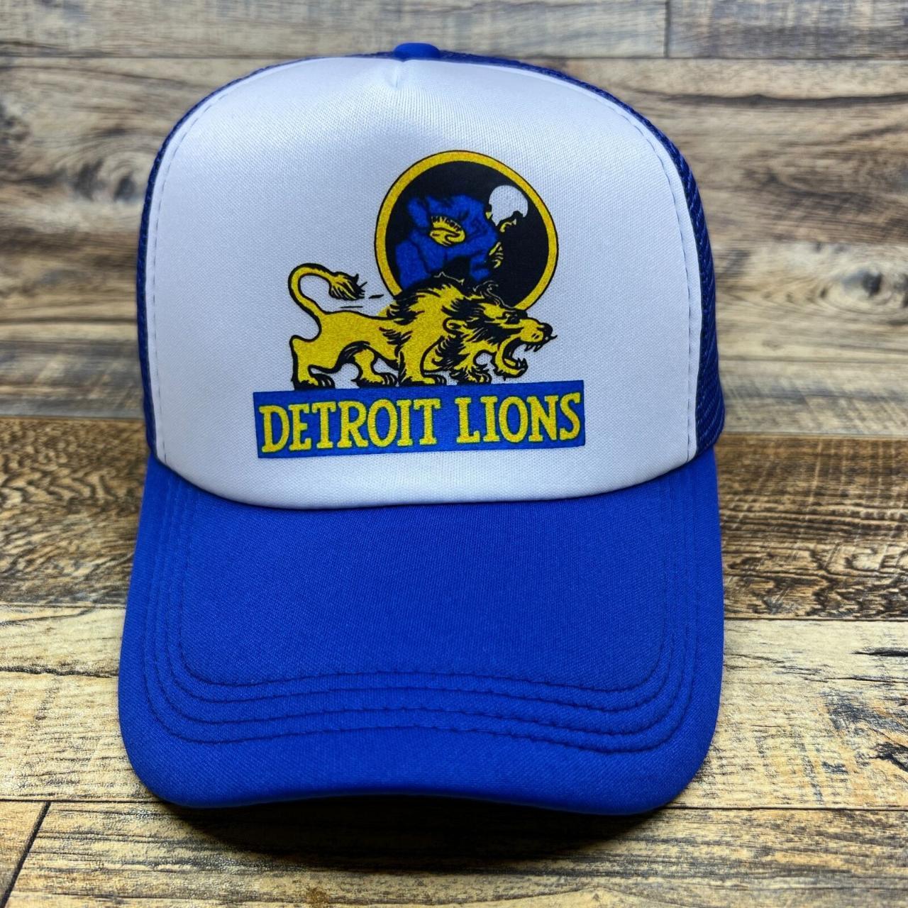 Detroit Lions Mens Trucker Hat Blue Snapback Retro - Depop