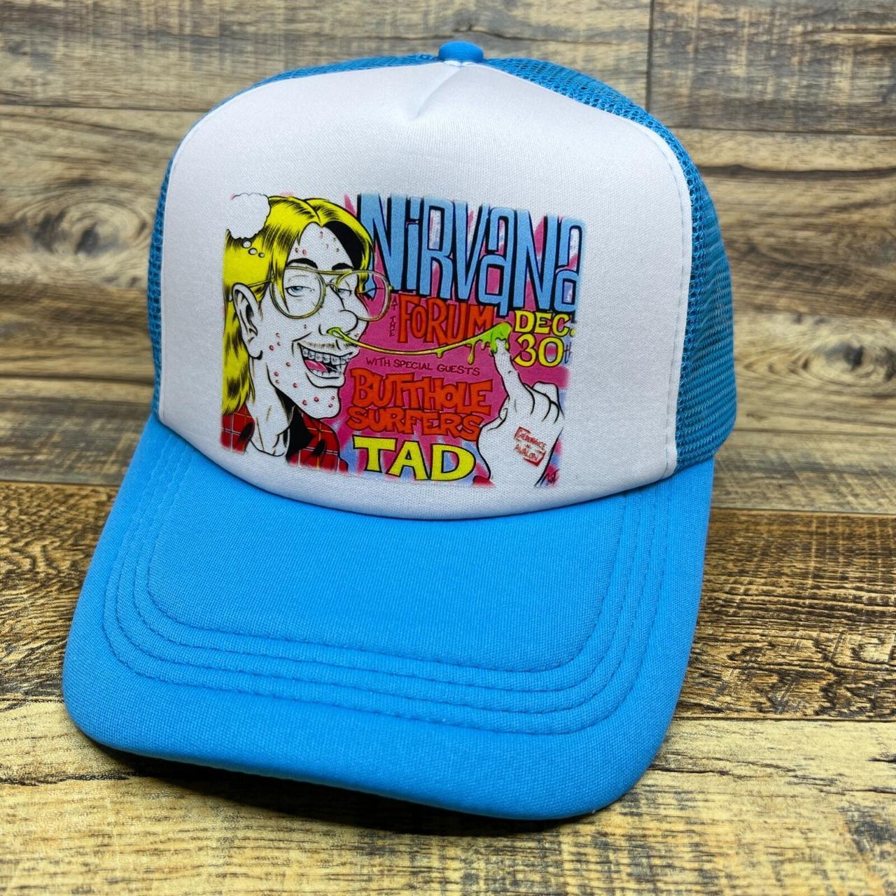 Nirvana Butthole Surfers Mens Trucker Hat Blue... - Depop