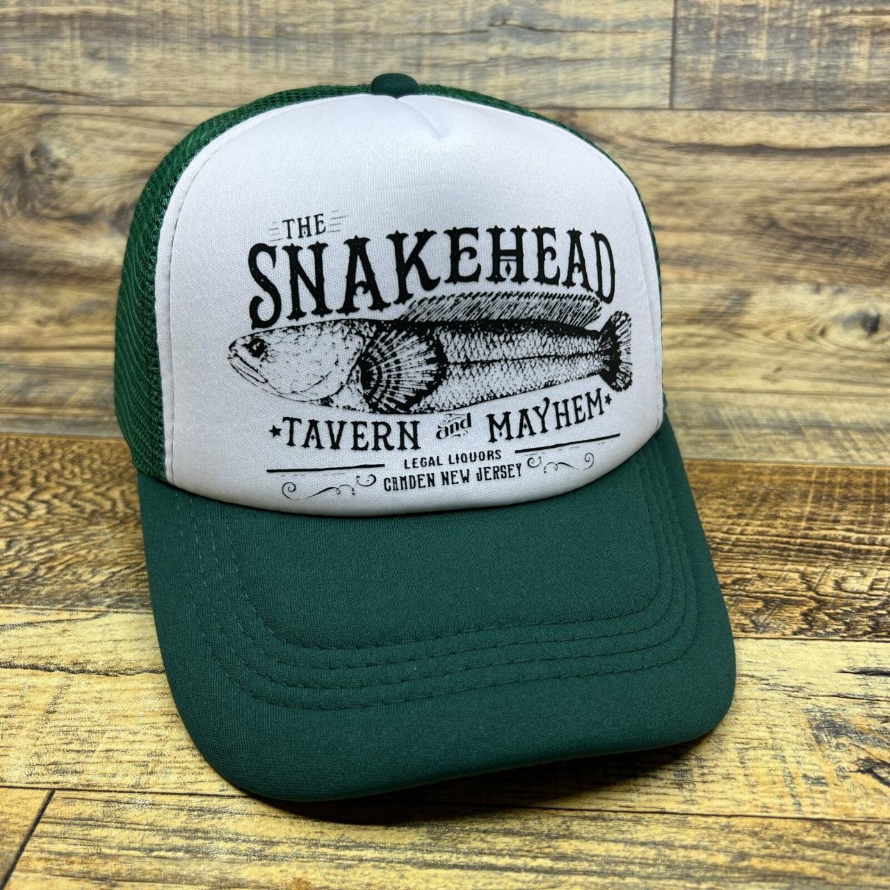 The Snakehead Tavern Mens Trucker Hat Green Snapback - Depop