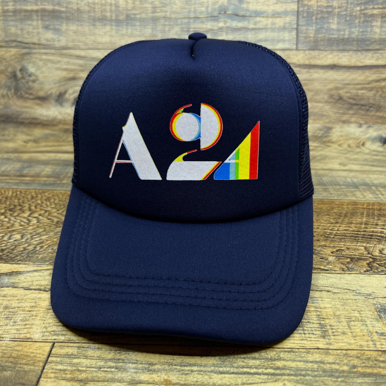 A24 Studios Mens Trucker Hat Navy Snapback Horror... - Depop