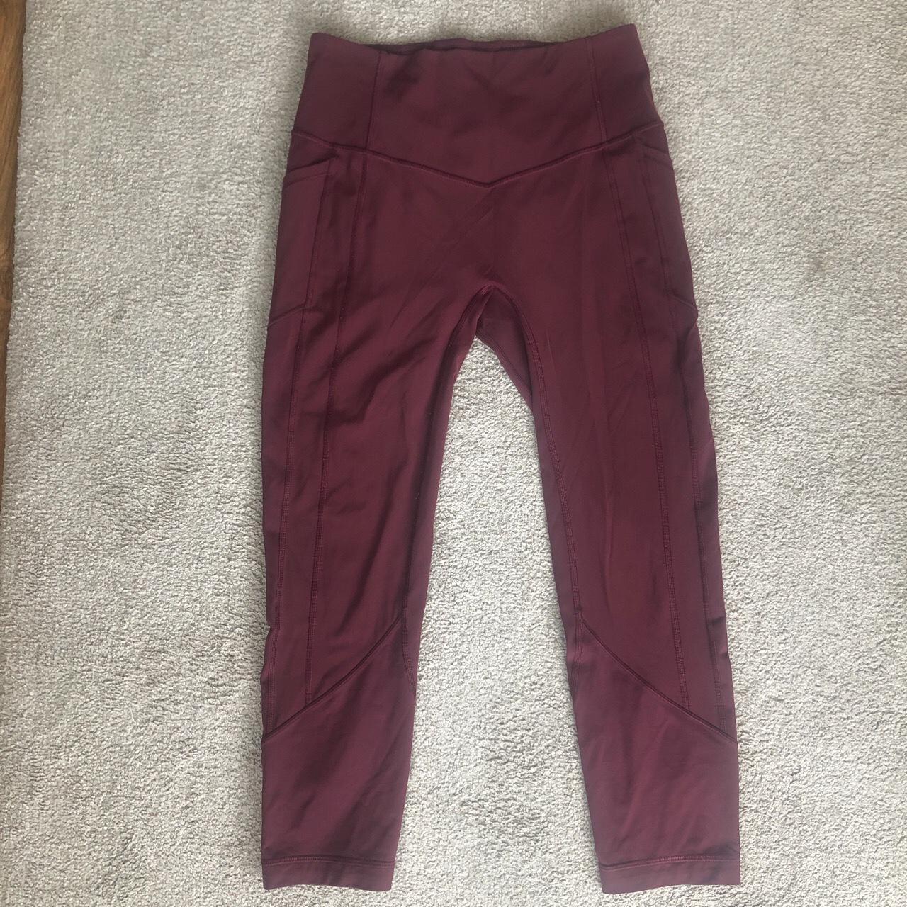 Lululemon burgundy leggings, uk size 12, pockets on... - Depop