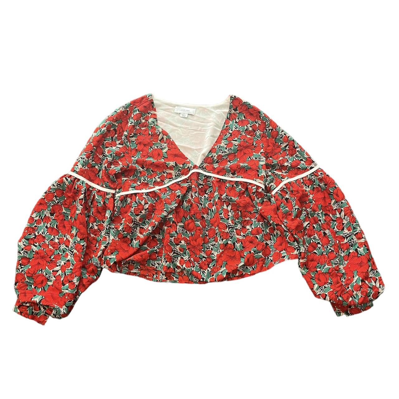 Lost Ink Women's Red and Burgundy Blouse