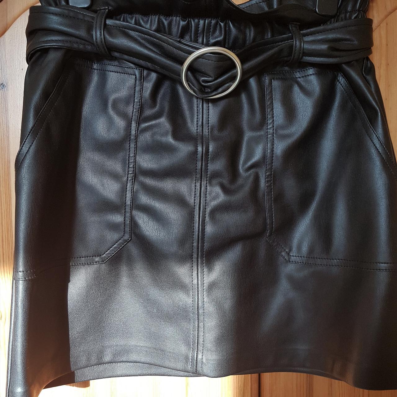 Zara black faux leather skirt with belt. Will look... - Depop