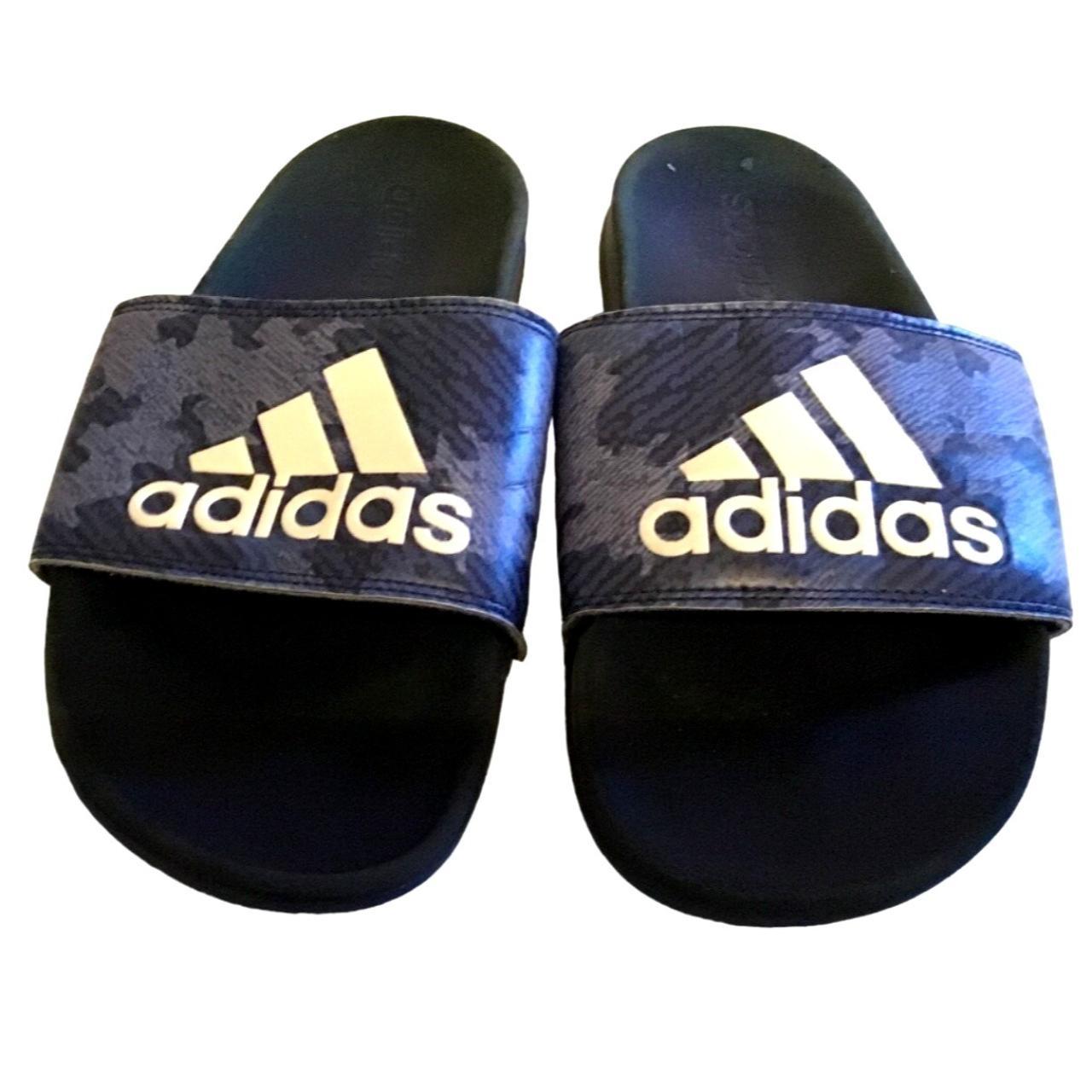 adidas slippers blue and white