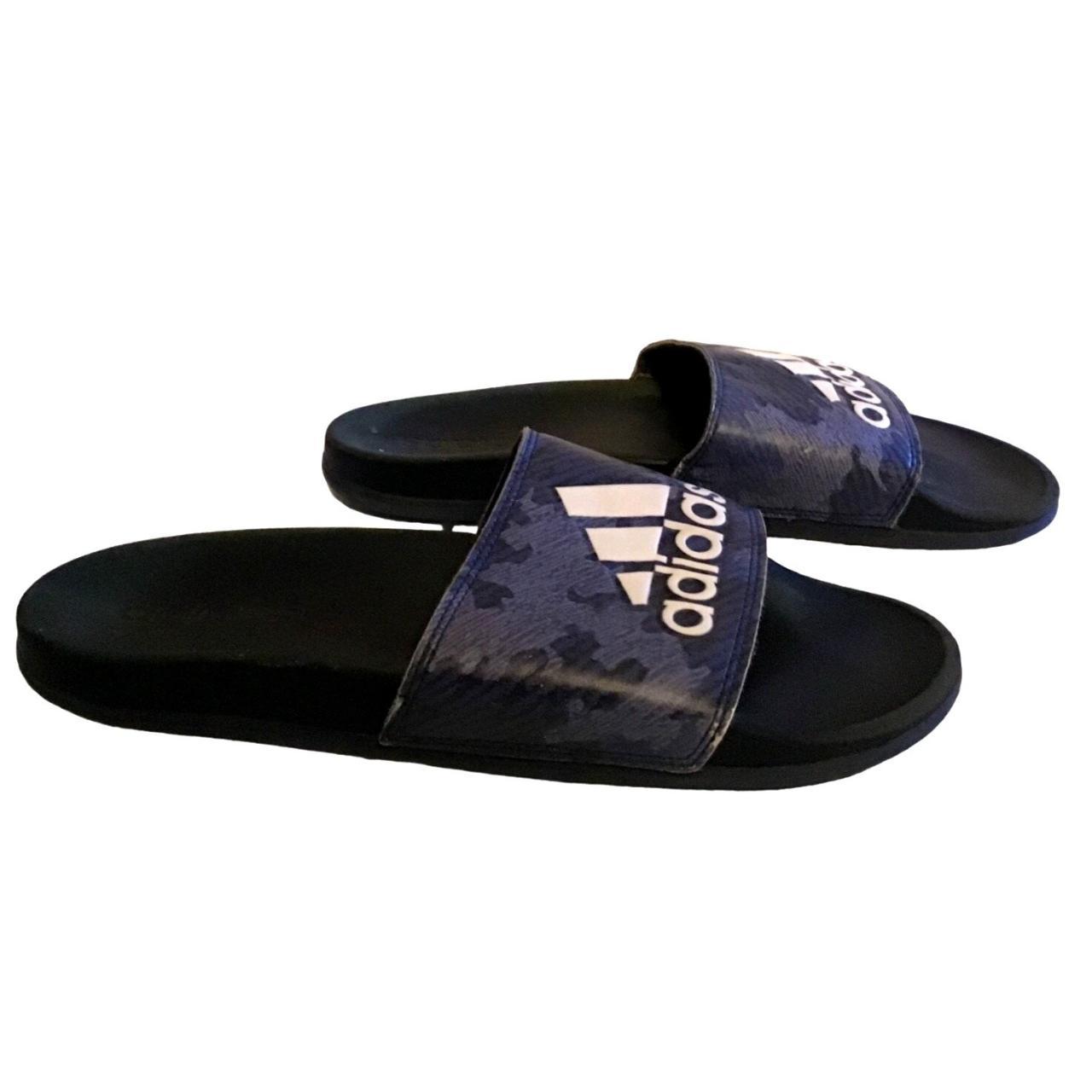 adidas slippers blue and white